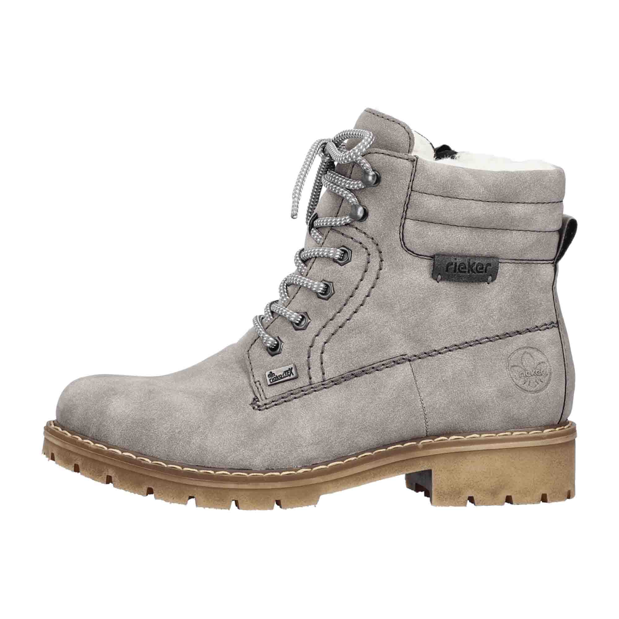 Rieker Women's Warm Lined Lace-Up Ankle Boots Gray Winter Comfort Footwear