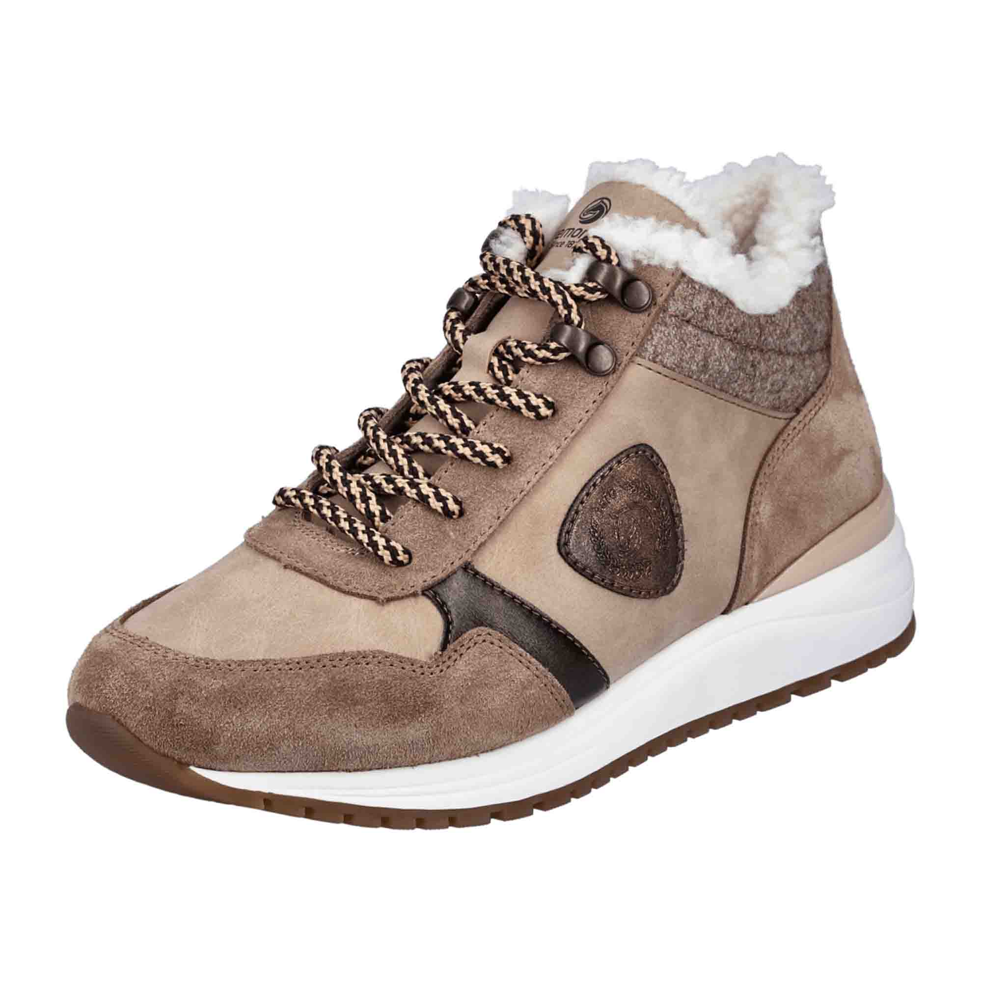 Remonte Women's Beige High-Top Sneakers with Warm Lining and Zipper Closure