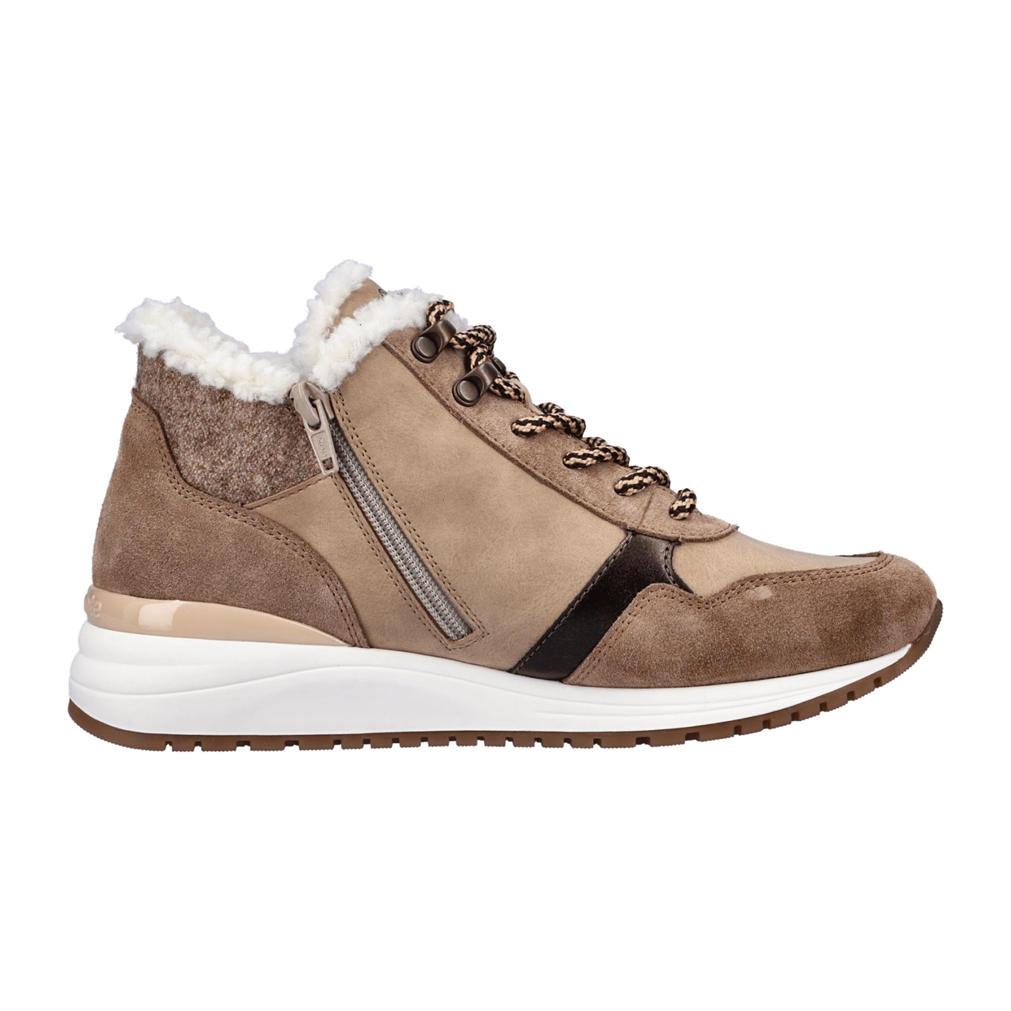 Remonte Women's Beige High-Top Sneakers with Warm Lining and Zipper Closure