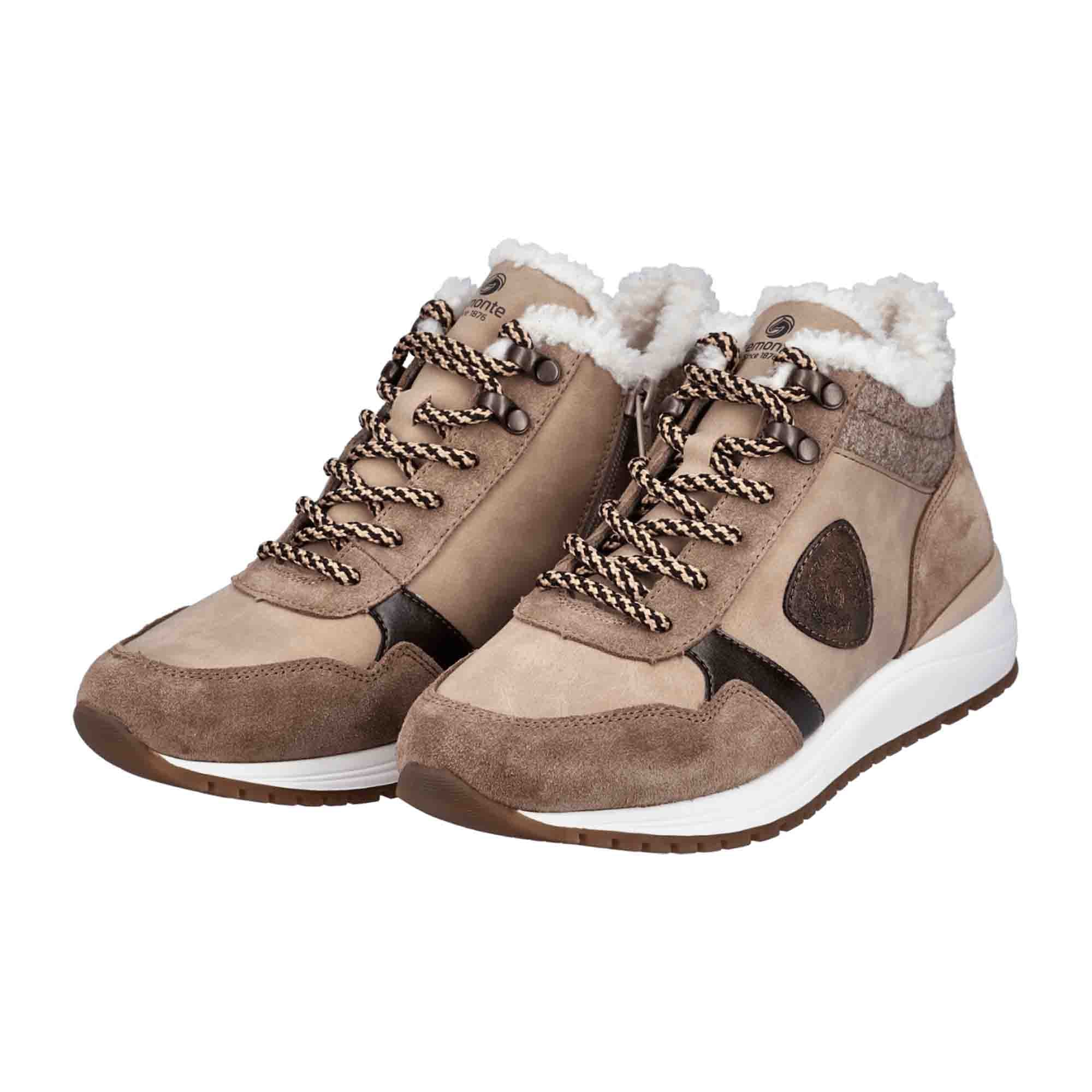 Remonte Women's Beige High-Top Sneakers with Warm Lining and Zipper Closure