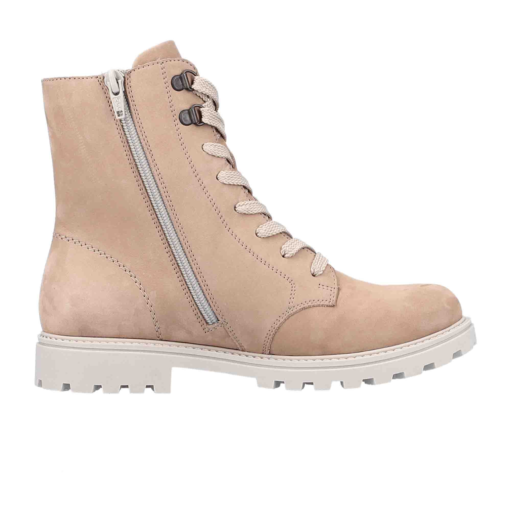 Remonte Beige Women's Lace-Up Ankle Boots with Warm Lining and Zip Closure