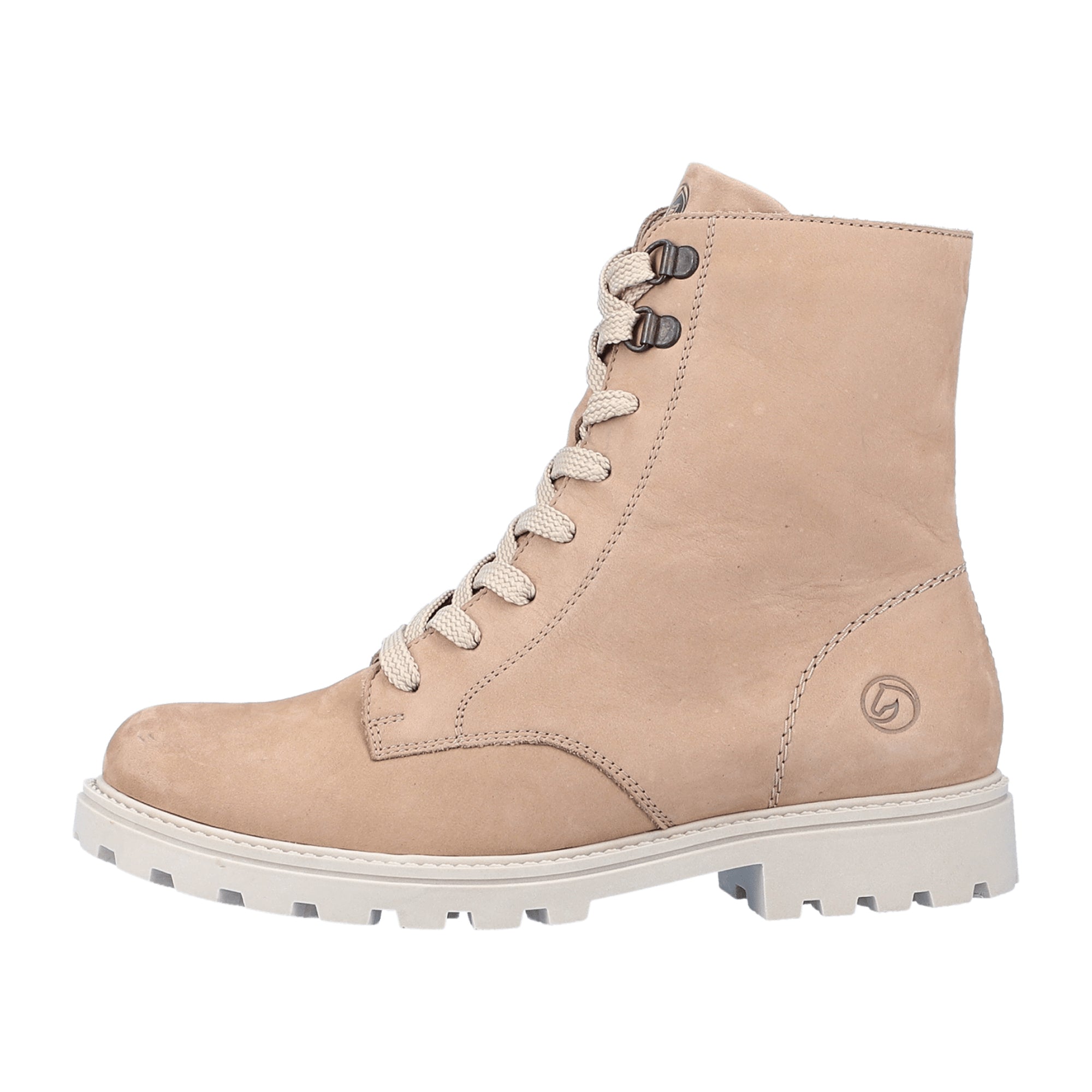 Remonte Beige Women's Lace-Up Ankle Boots with Warm Lining and Zip Closure