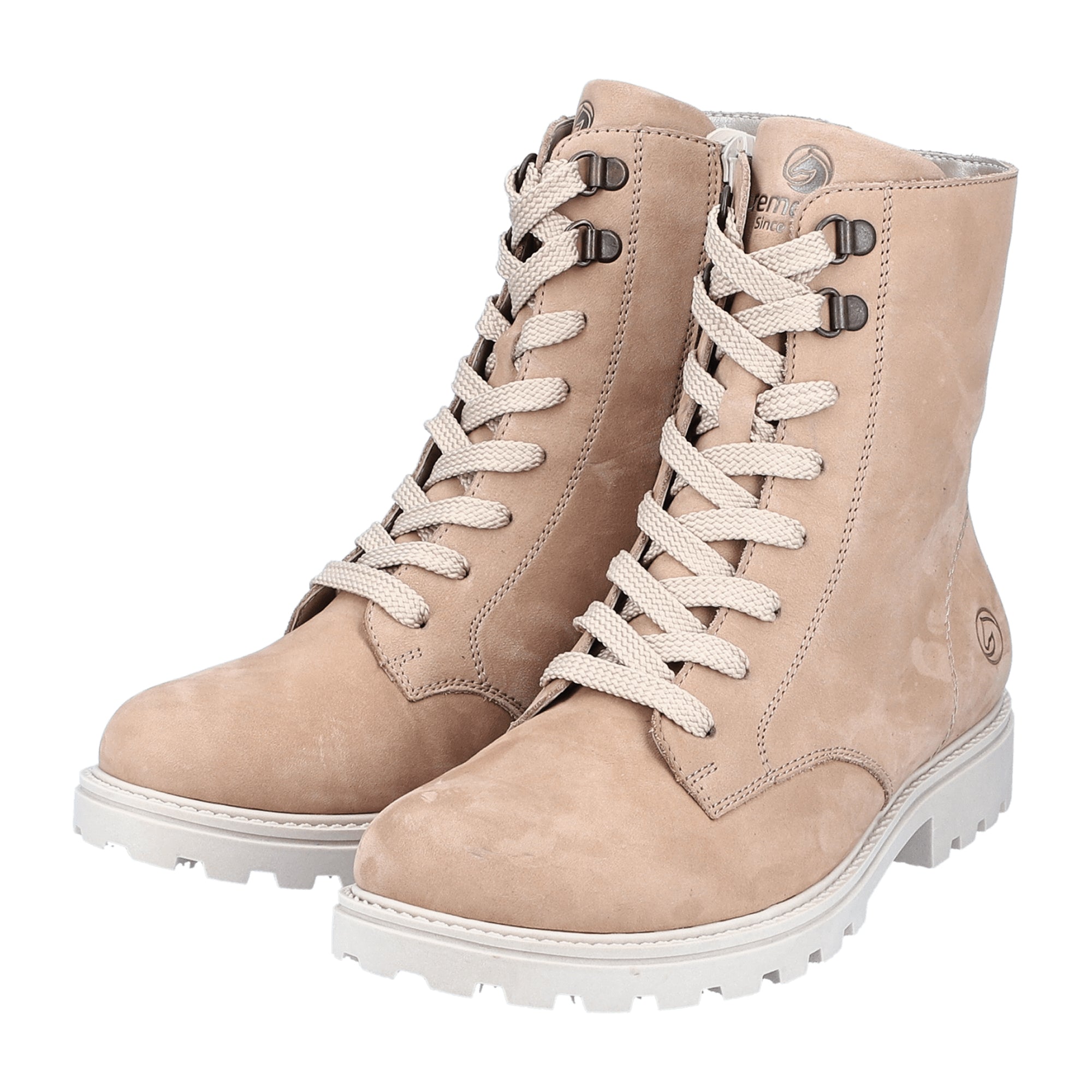 Remonte Beige Women's Lace-Up Ankle Boots with Warm Lining and Zip Closure