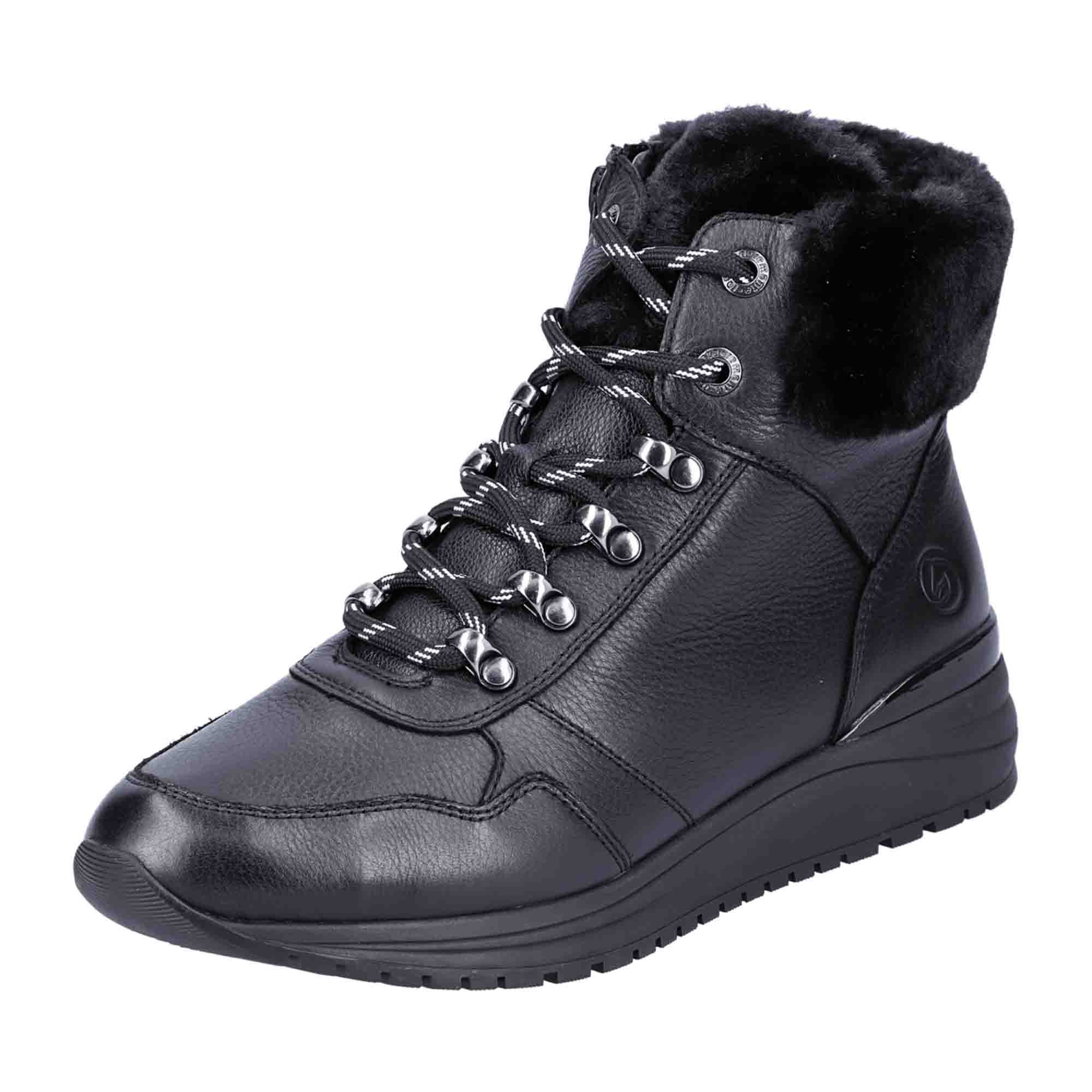 Remonte Women's Black Ankle Boots with Zipper and Warm Lining for Winter