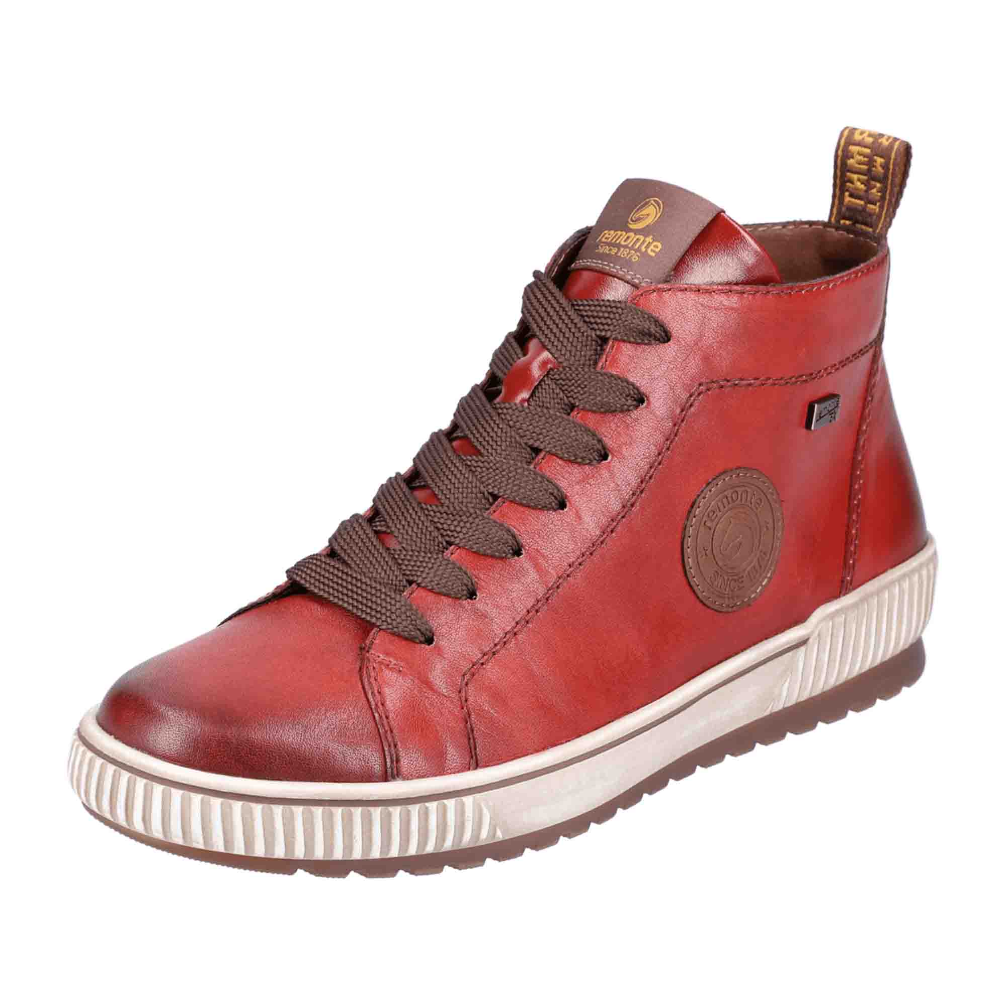 Remonte Red Leather Women's Lace-Up Ankle Boots with Warm Lining
