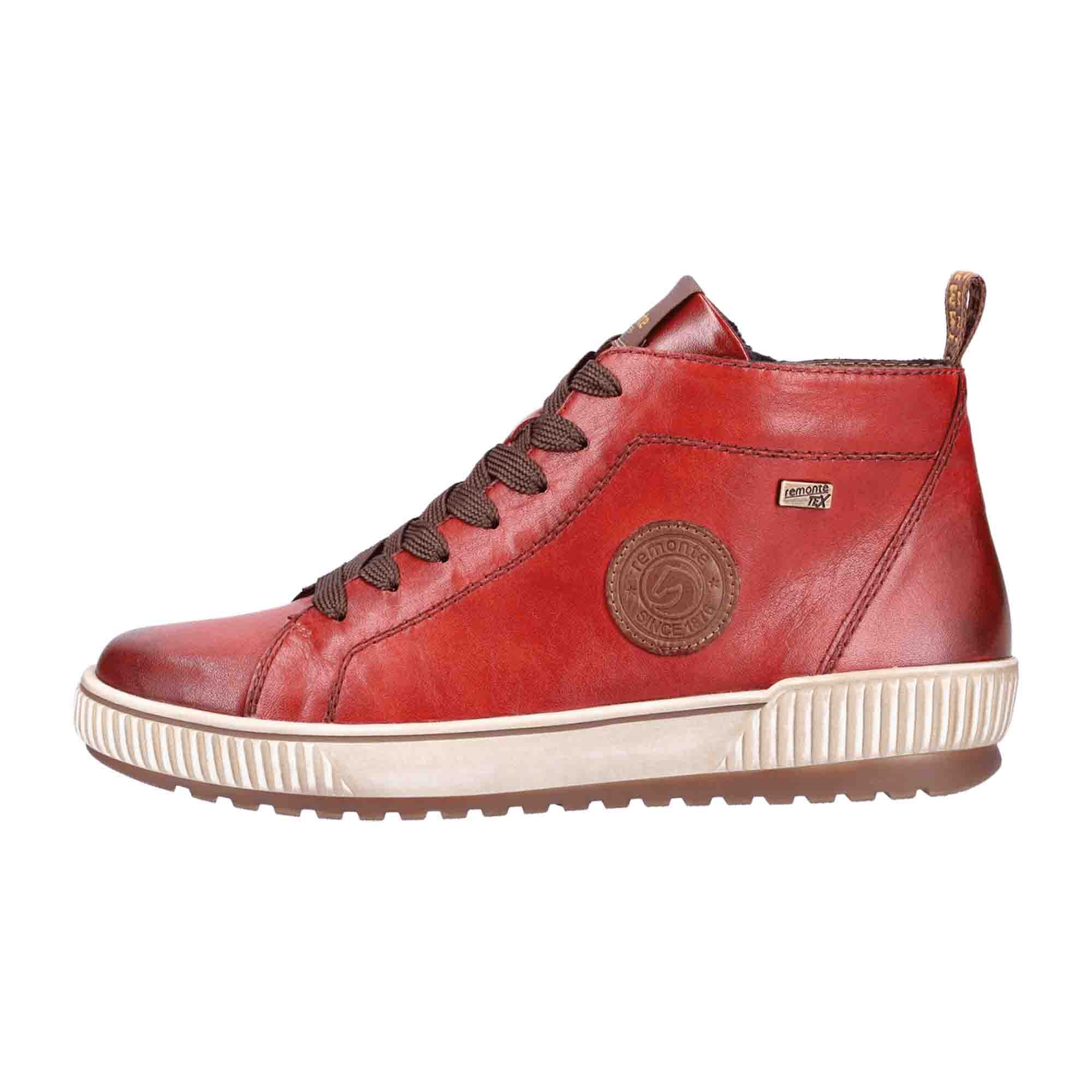 Remonte Red Leather Women's Lace-Up Ankle Boots with Warm Lining