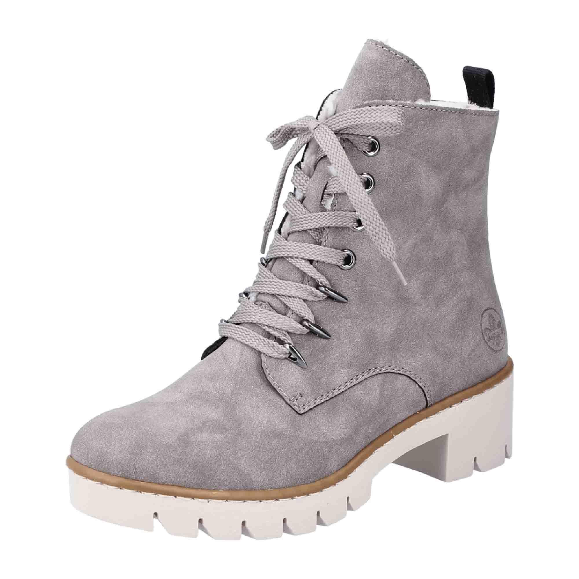 Rieker Women's Gray Lace-Up Boots with Warm Lining and Comfortable Sole