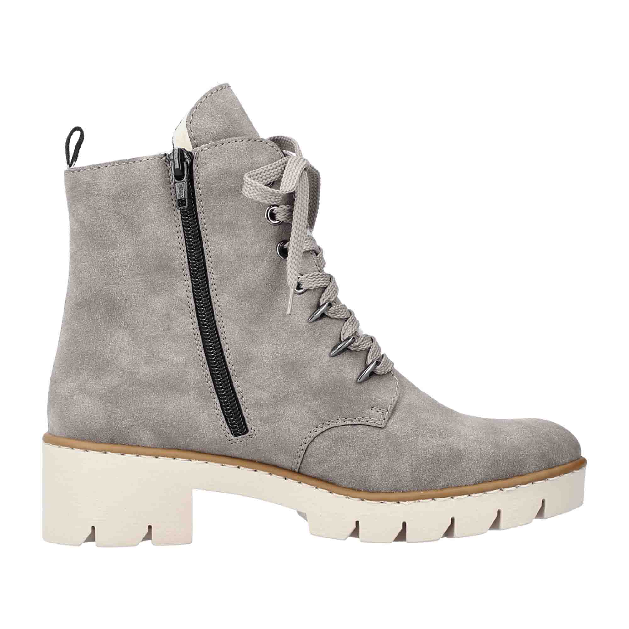 Rieker Women's Gray Lace-Up Boots with Warm Lining and Comfortable Sole