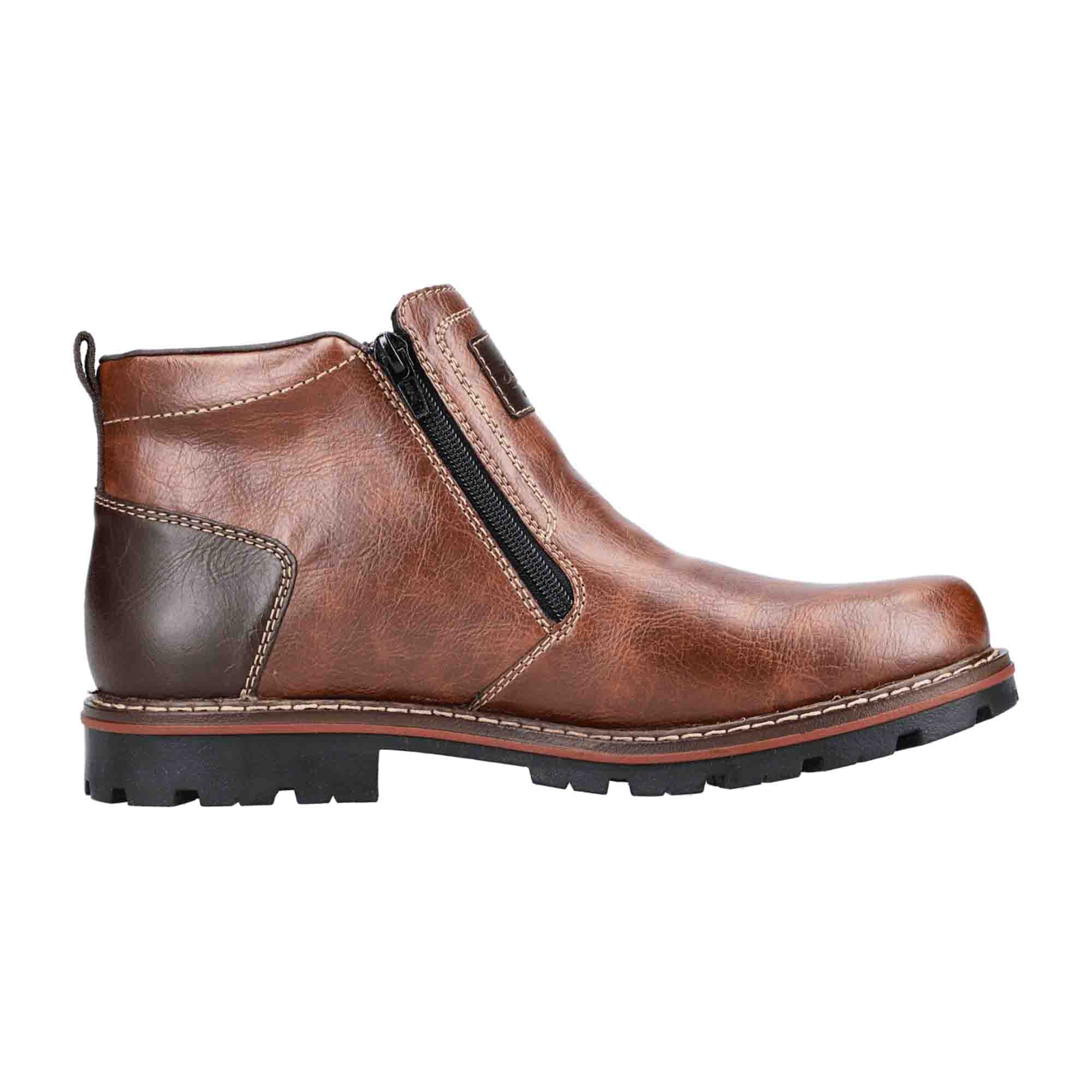Rieker Men's Brown Ankle Boots with Side Zipper and Warm Lining