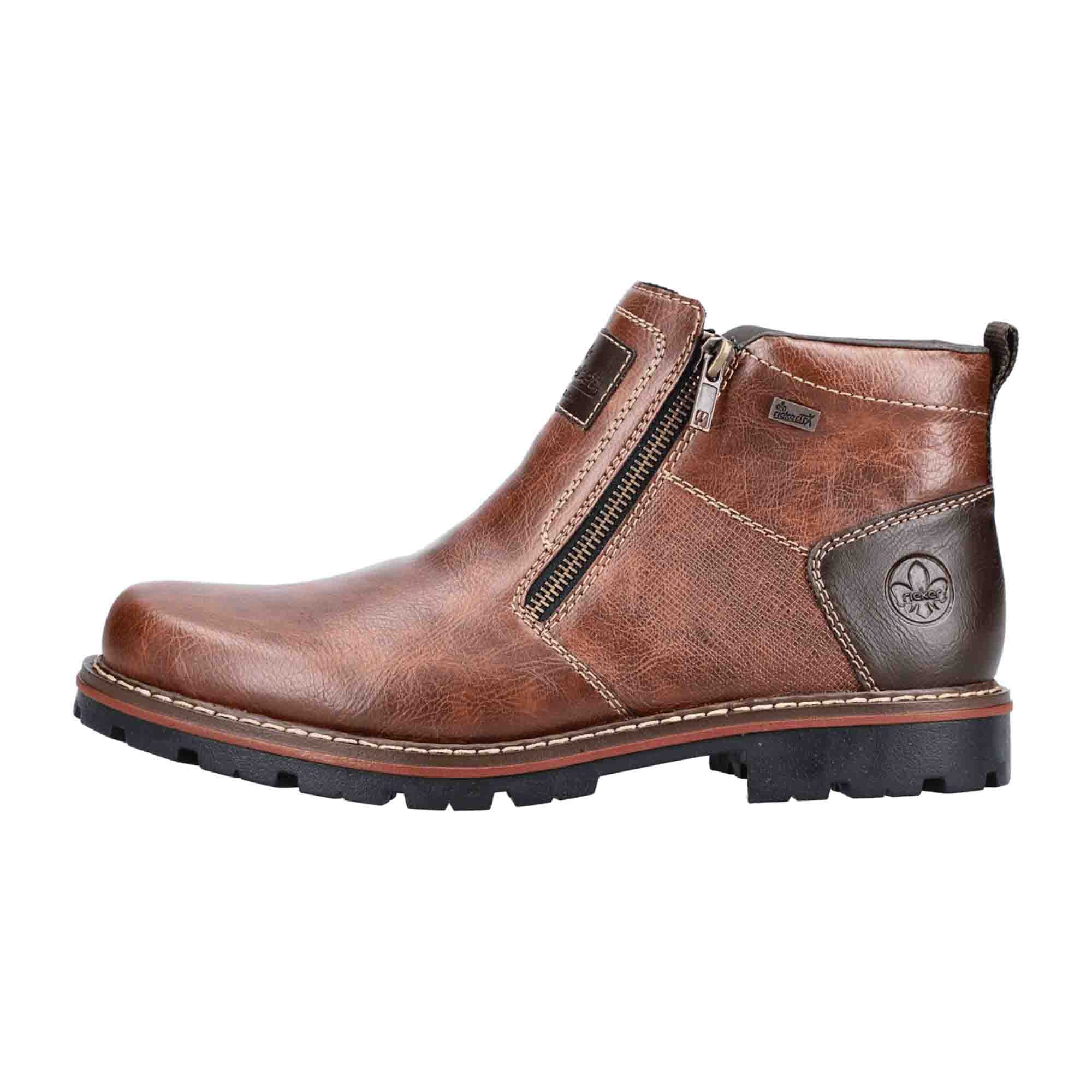 Rieker Men's Brown Ankle Boots with Side Zipper and Warm Lining
