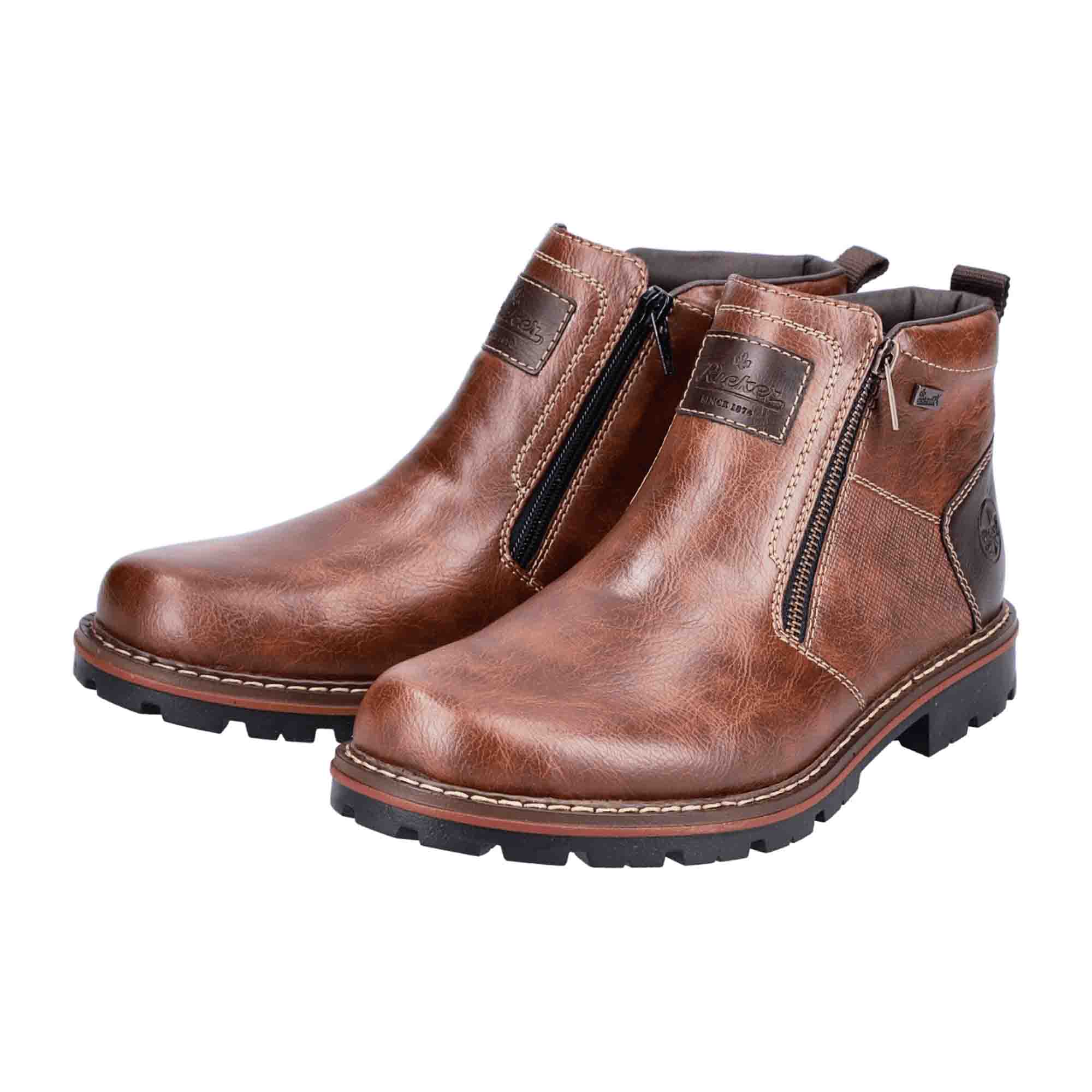 Rieker Men's Brown Ankle Boots with Side Zipper and Warm Lining