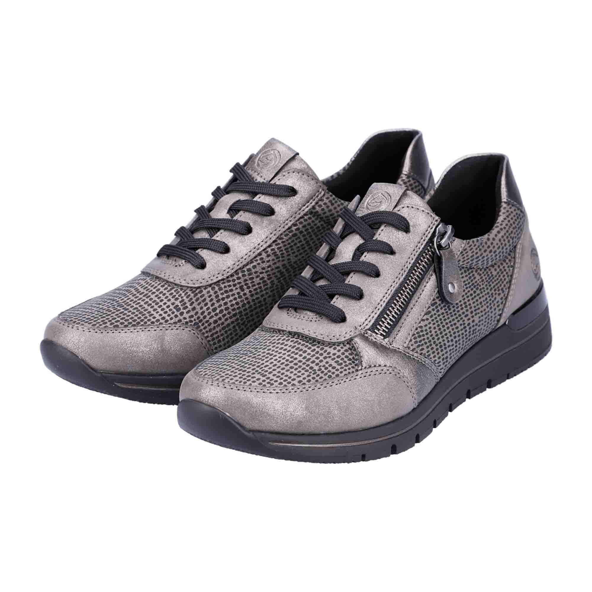 Remonte Women's Comfortable Lace-Up Shoes Extra Wide Gray with Zipper
