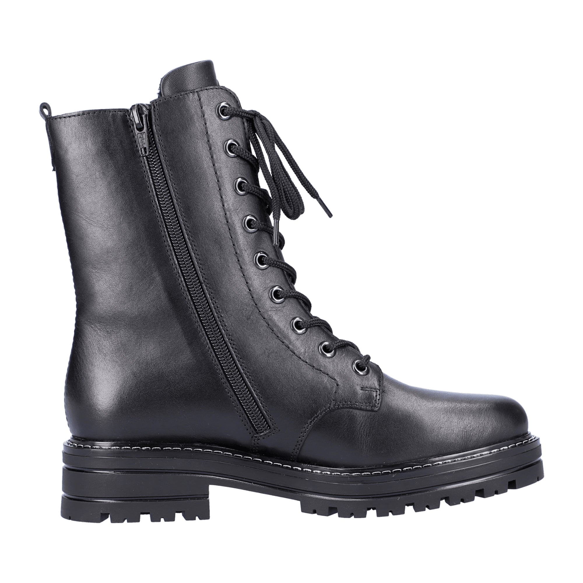 Remonte D2281-01 Black Leather Biker Boots for Women with Warm Lining