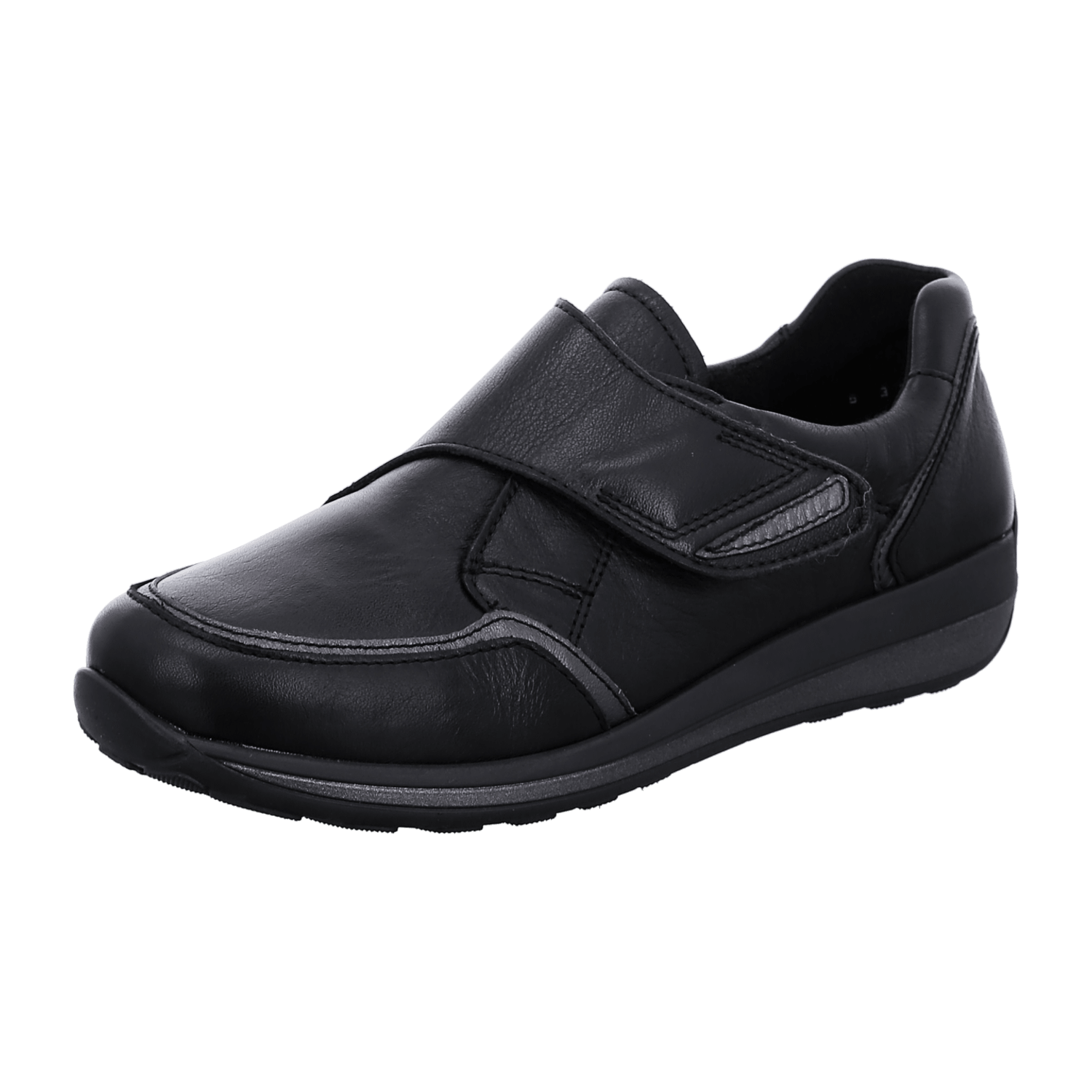 ARA OSAKA Women's Sneakers Black Smooth Leather Velcro Closure Round Toe