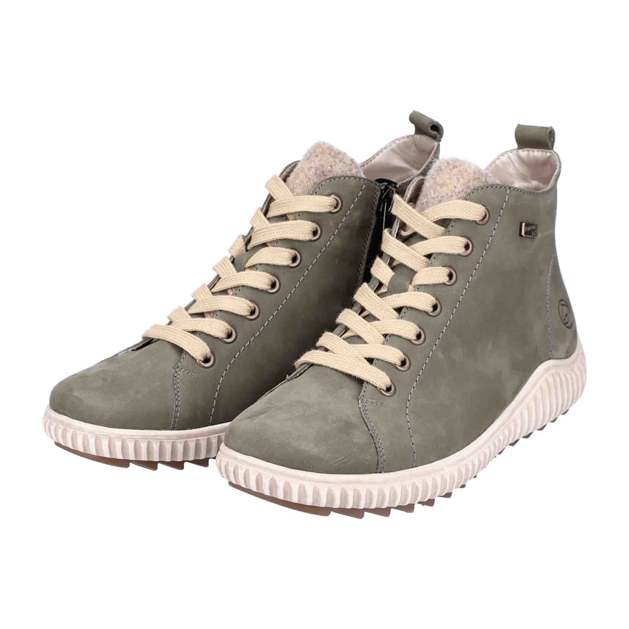 Remonte Green Ankle Boots for Women with Warm Lining and Side Zipper