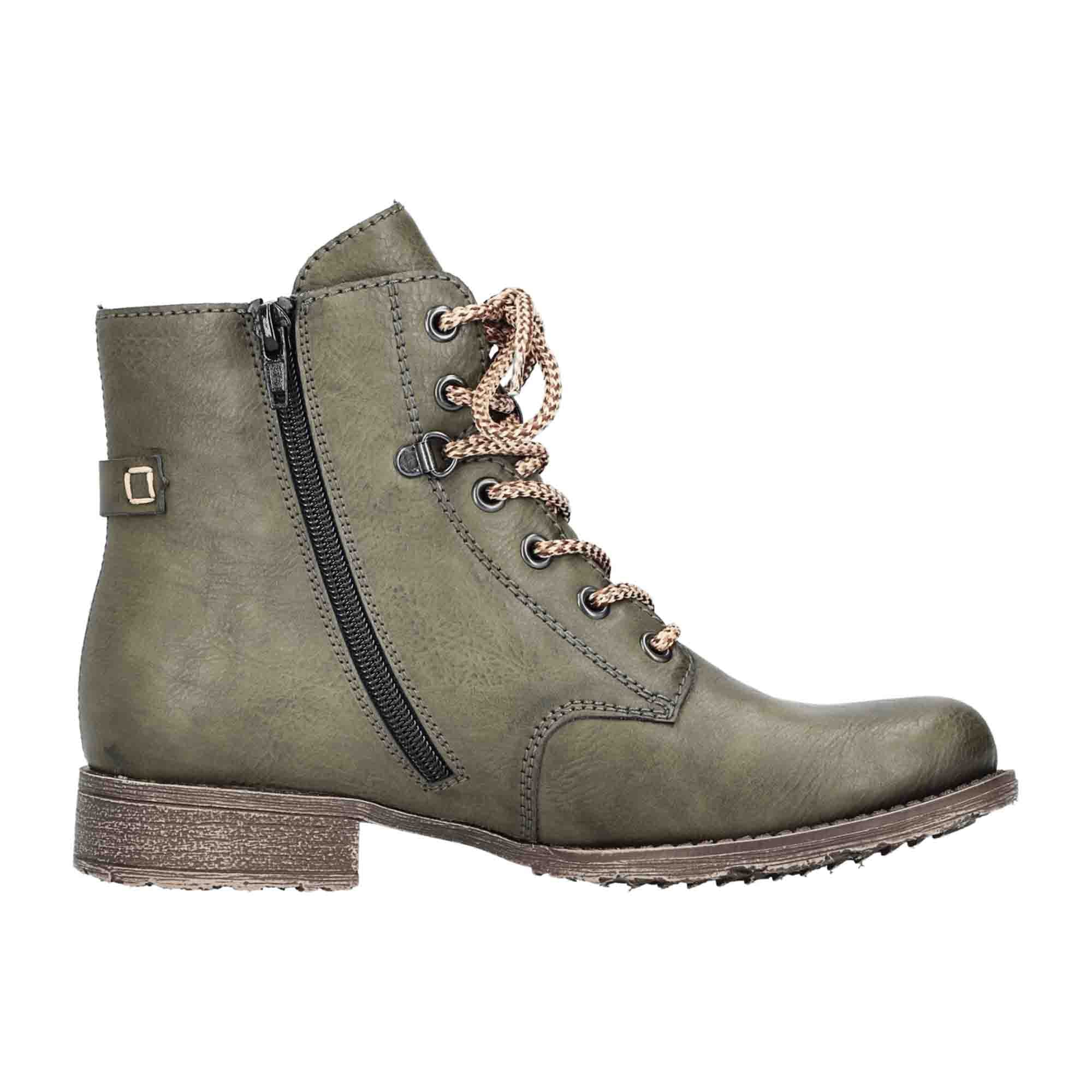 Rieker Women's Green Lace-Up Ankle Boots with Warm Lining for Fall and Winter