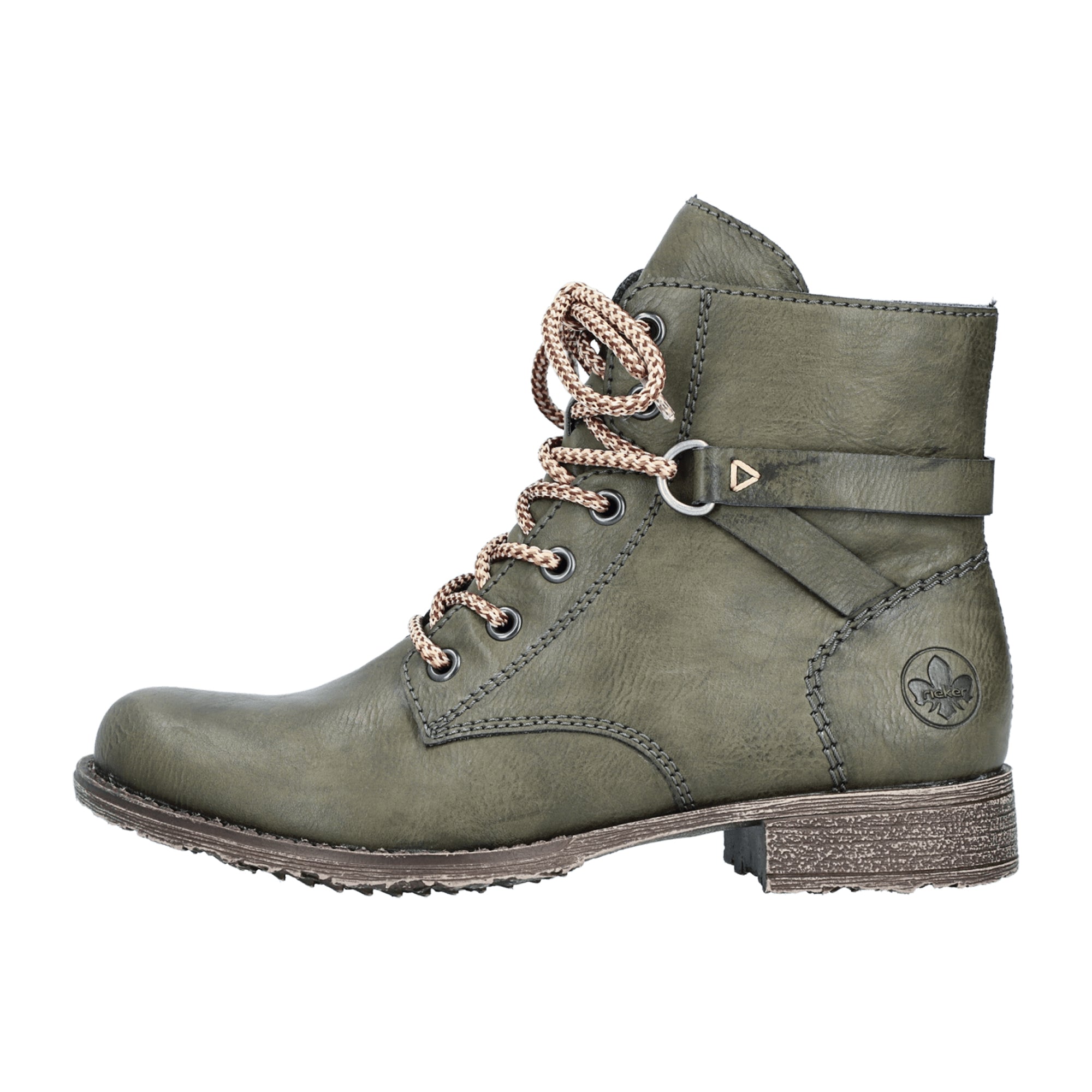 Rieker Women's Green Lace-Up Ankle Boots with Warm Lining for Fall and Winter