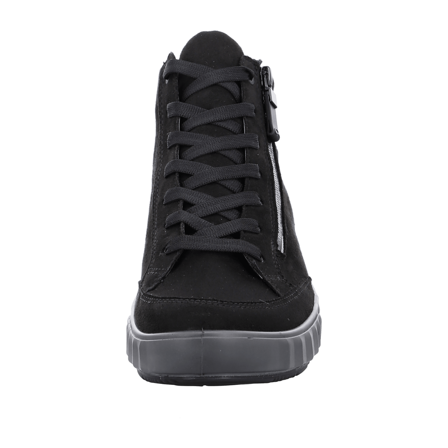 ARA Women's Smooth Leather Sneaker Boots with Round Toe in Black