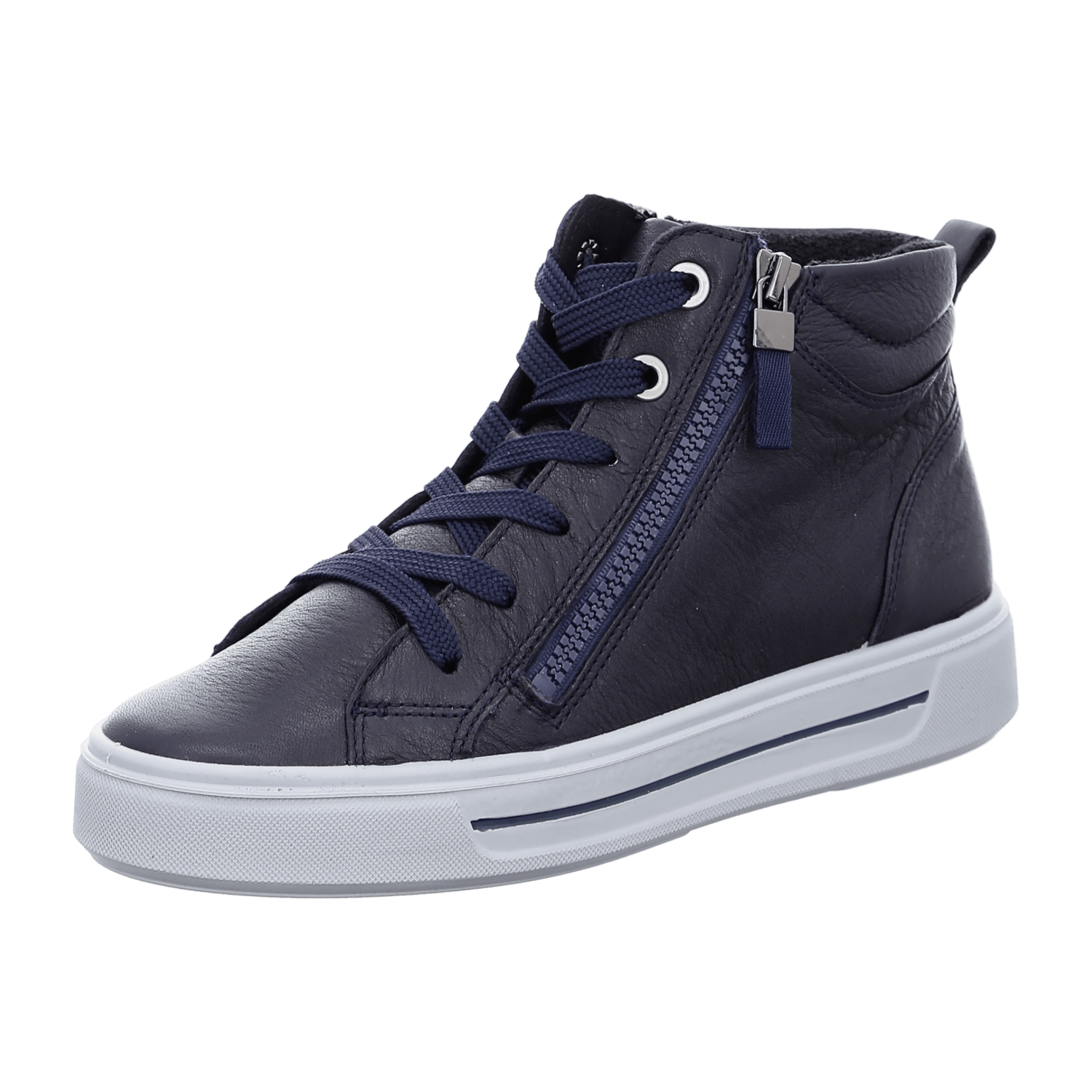 ARA High-Top Sneakers for Women in Blue Smooth Leather with Lace-Up Closure and Textile Lining - Ankle Bootie with TPU Sole