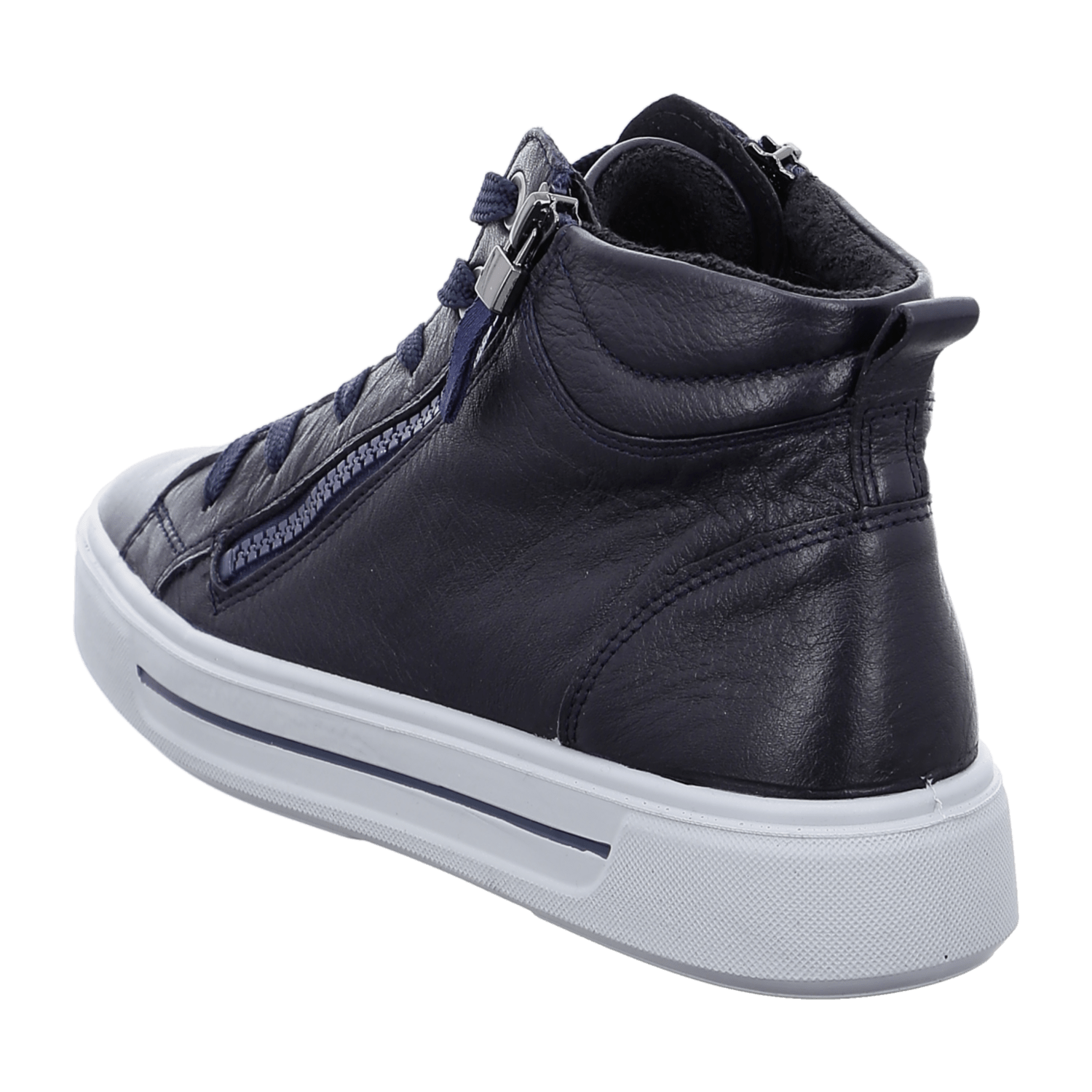 ARA High-Top Sneakers for Women in Blue Smooth Leather with Lace-Up Closure and Textile Lining - Ankle Bootie with TPU Sole