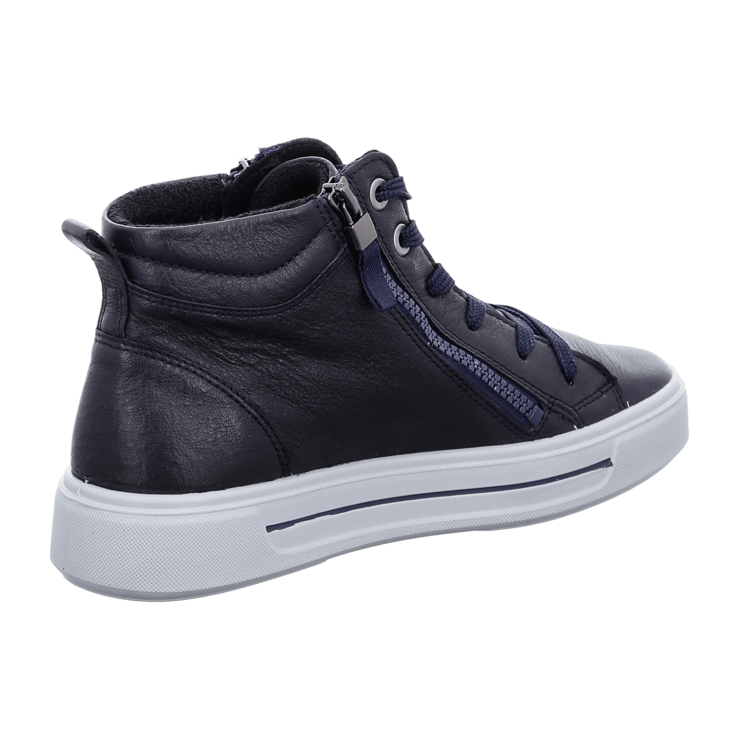 ARA High-Top Sneakers for Women in Blue Smooth Leather with Lace-Up Closure and Textile Lining - Ankle Bootie with TPU Sole