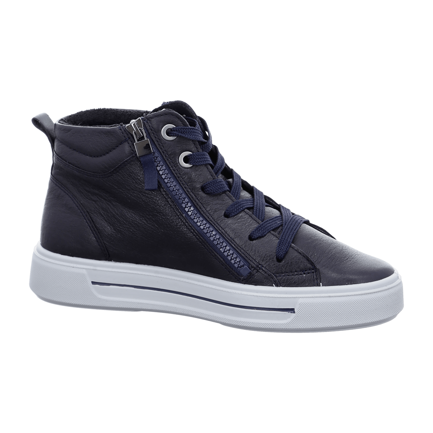 ARA High-Top Sneakers for Women in Blue Smooth Leather with Lace-Up Closure and Textile Lining - Ankle Bootie with TPU Sole