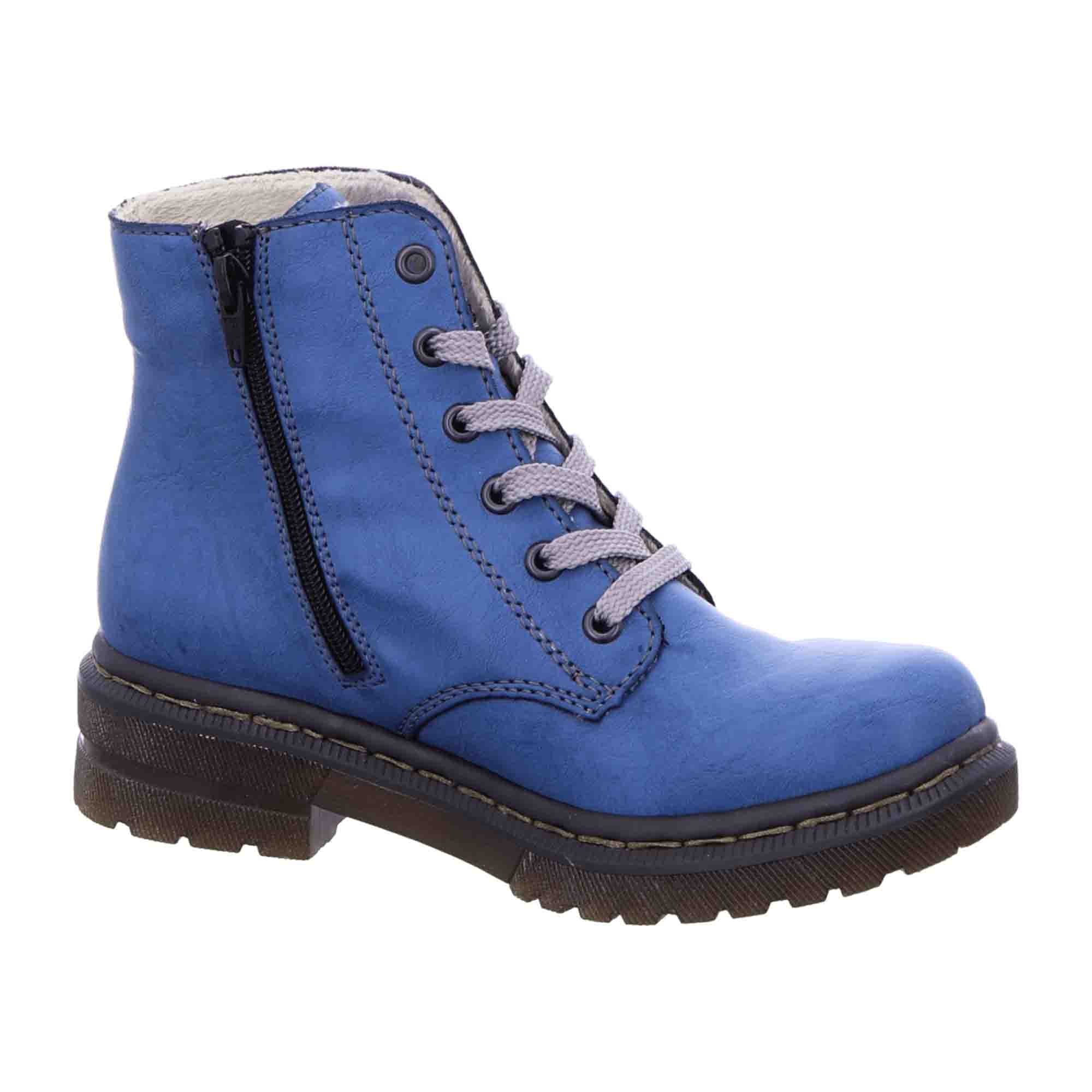 Rieker Women's Blue Lace-Up Ankle Boots with Warm Lining and Zip Closure