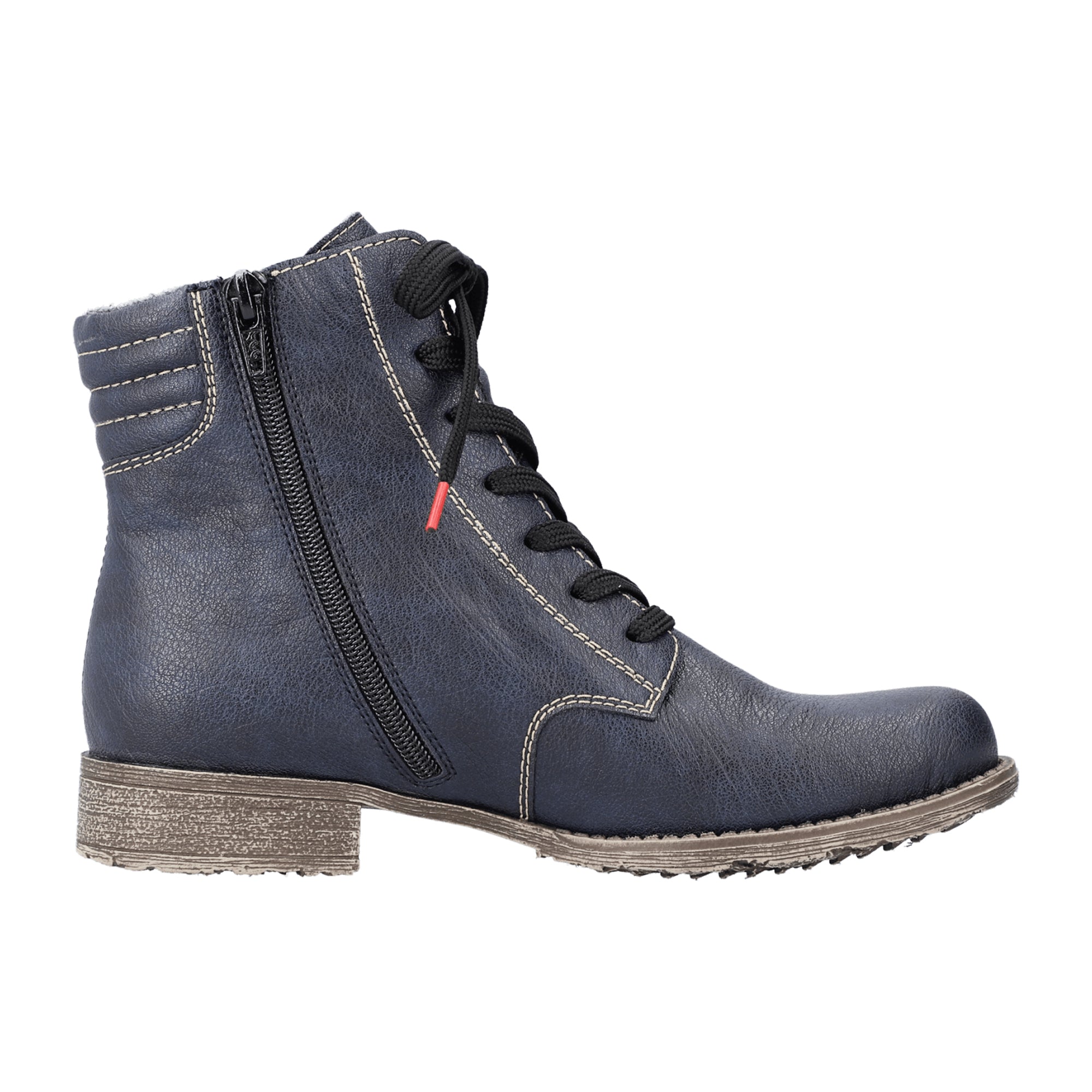 Rieker Women's Blue Lace-Up Ankle Boots with Warm Lining and Side Zipper