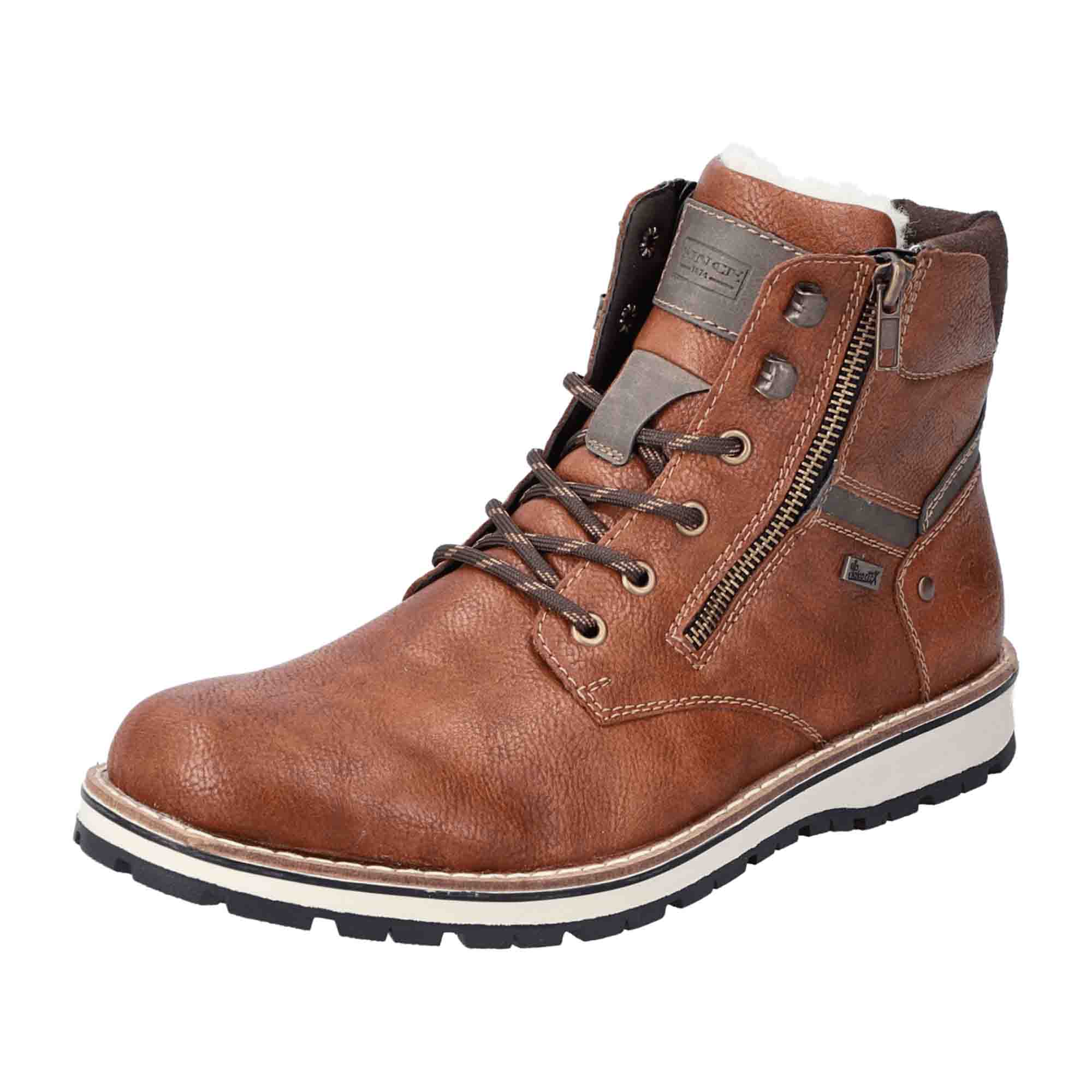 Rieker Men's Brown Lace-Up Ankle Boots with Wool Lining for Fall/Winter