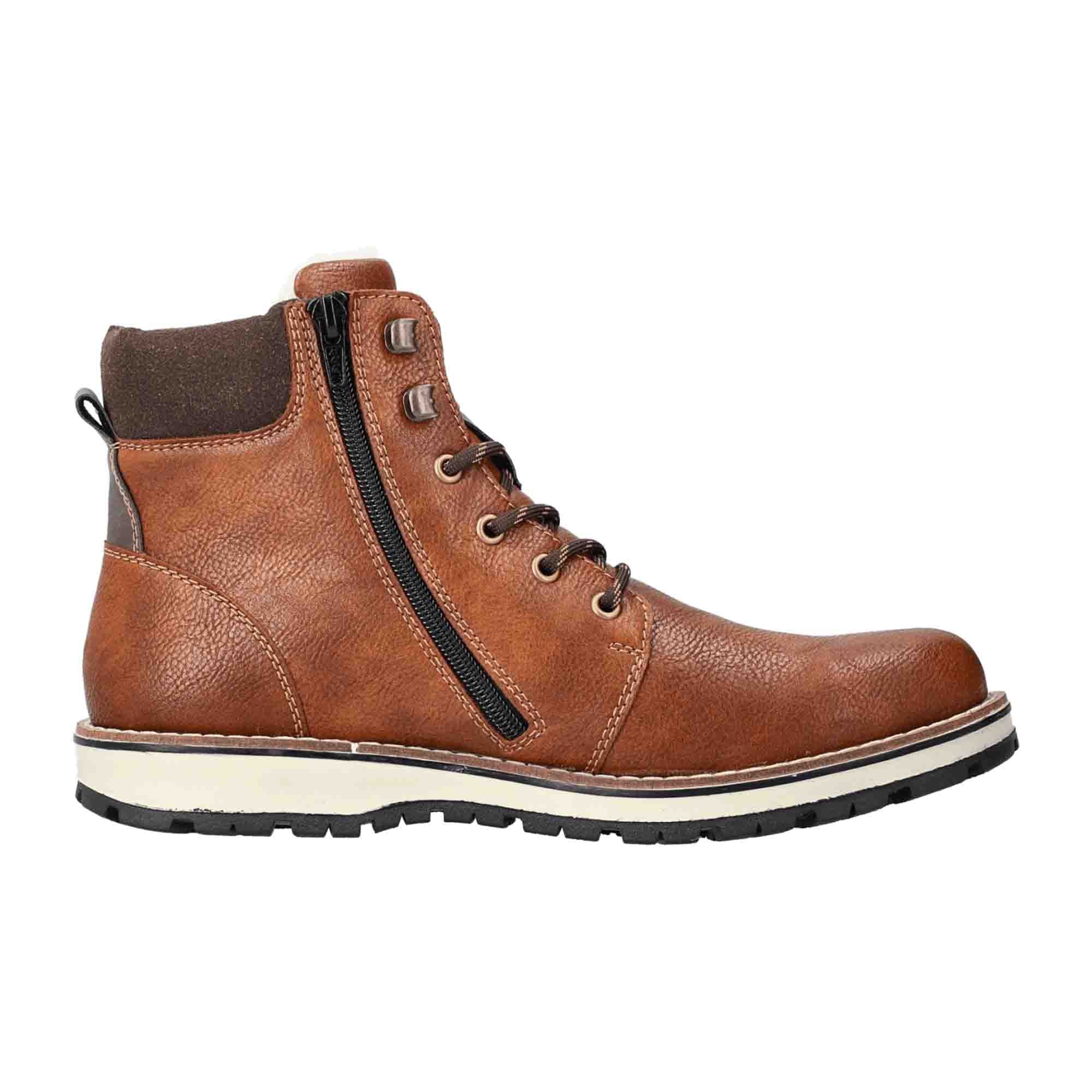 Rieker Men's Brown Lace-Up Ankle Boots with Wool Lining for Fall/Winter