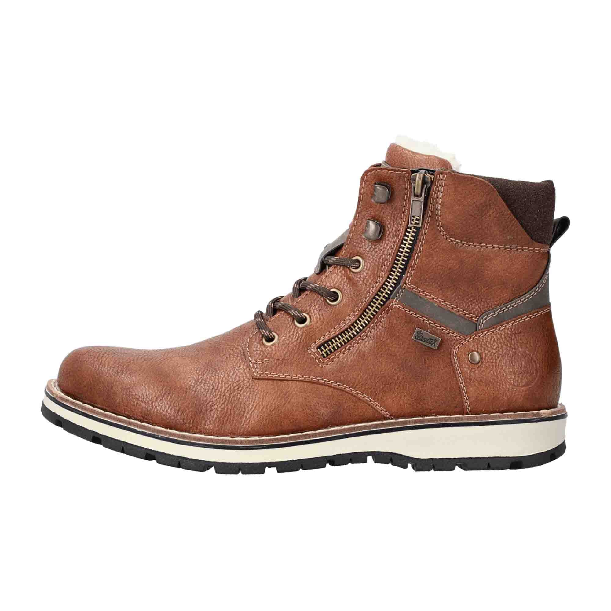 Rieker Men's Brown Lace-Up Ankle Boots with Wool Lining for Fall/Winter