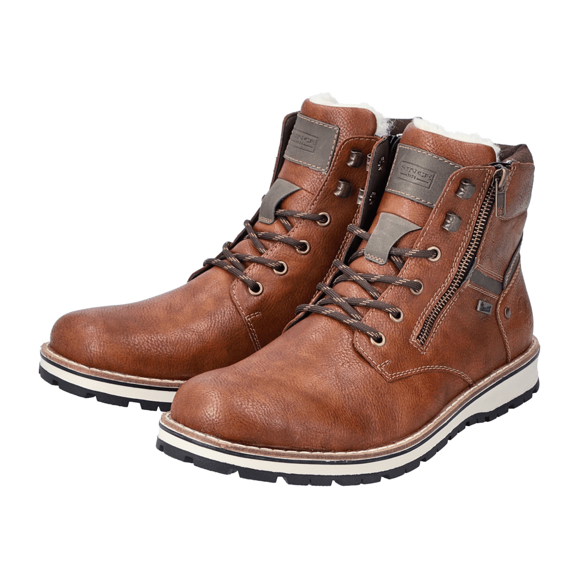 Rieker Men's Brown Lace-Up Ankle Boots with Wool Lining for Fall/Winter