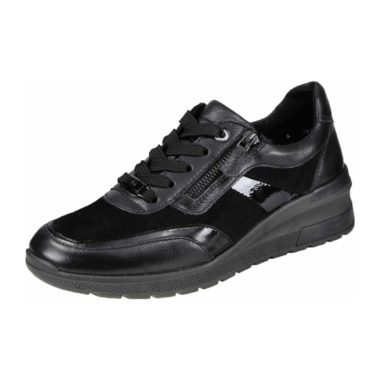 ARA Naples Women's Leather Sneakers with Lace-Up Closure and Round Toe in Black