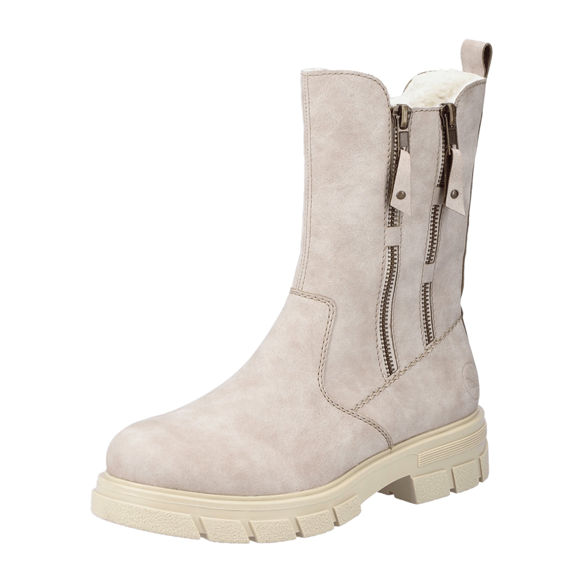 Rieker Beige Ankle Boots for Women with Warm Lining and Side Zipper