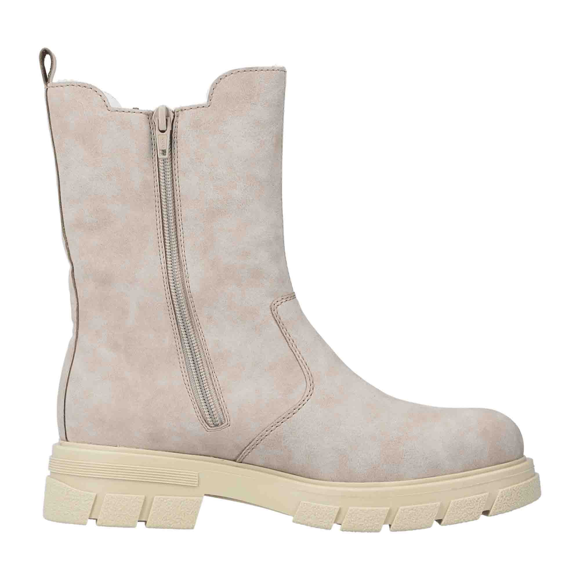 Rieker Beige Ankle Boots for Women with Warm Lining and Side Zipper