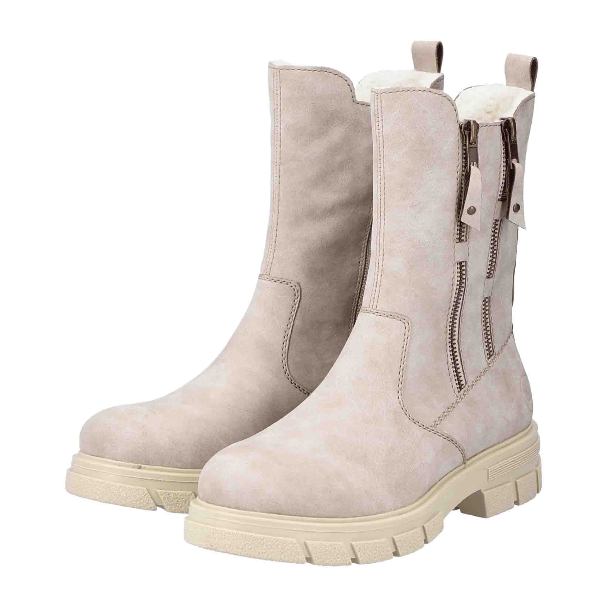 Rieker Beige Ankle Boots for Women with Warm Lining and Side Zipper