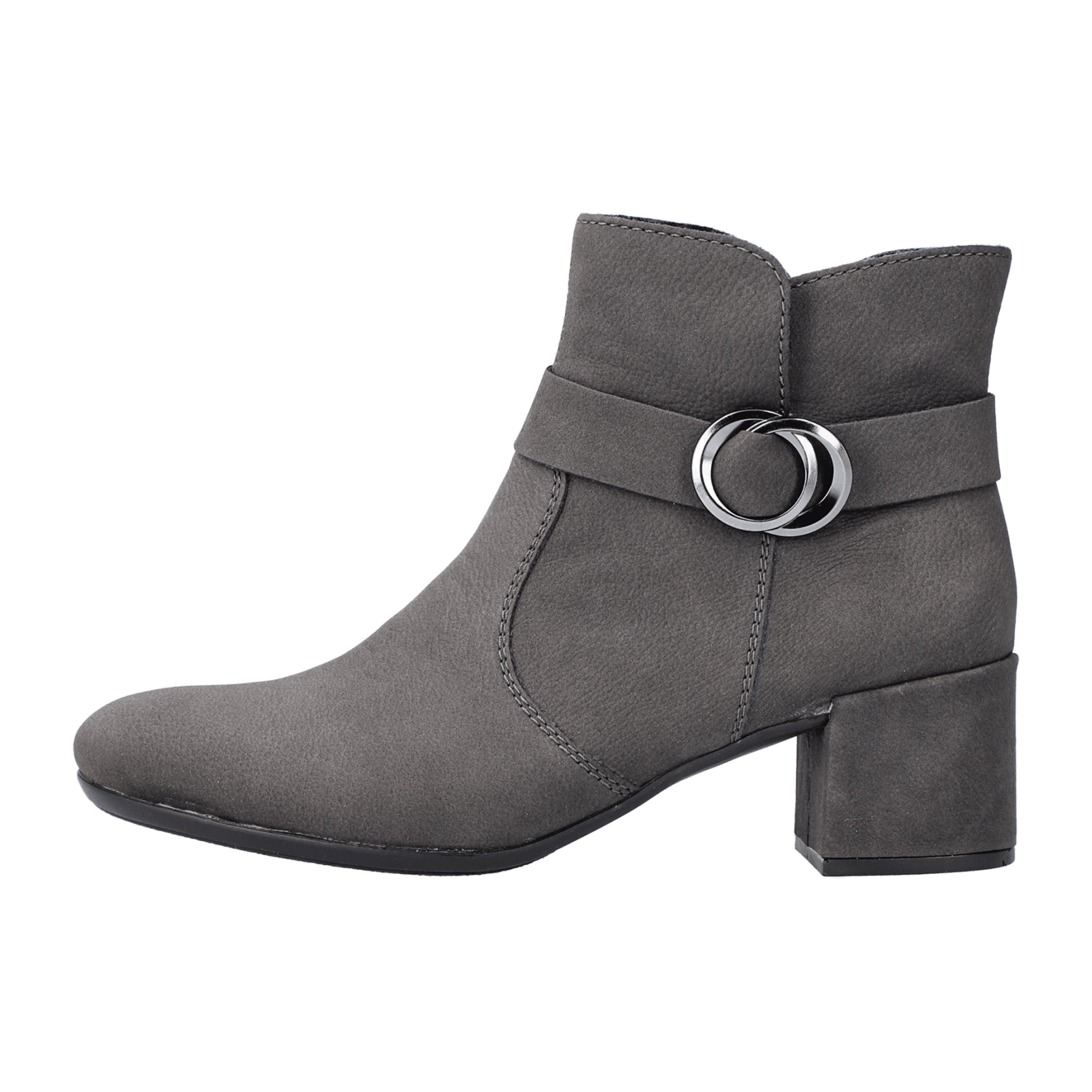 Rieker 70289-45 Grey Ankle Boots for Women with Side Zipper and Buckle