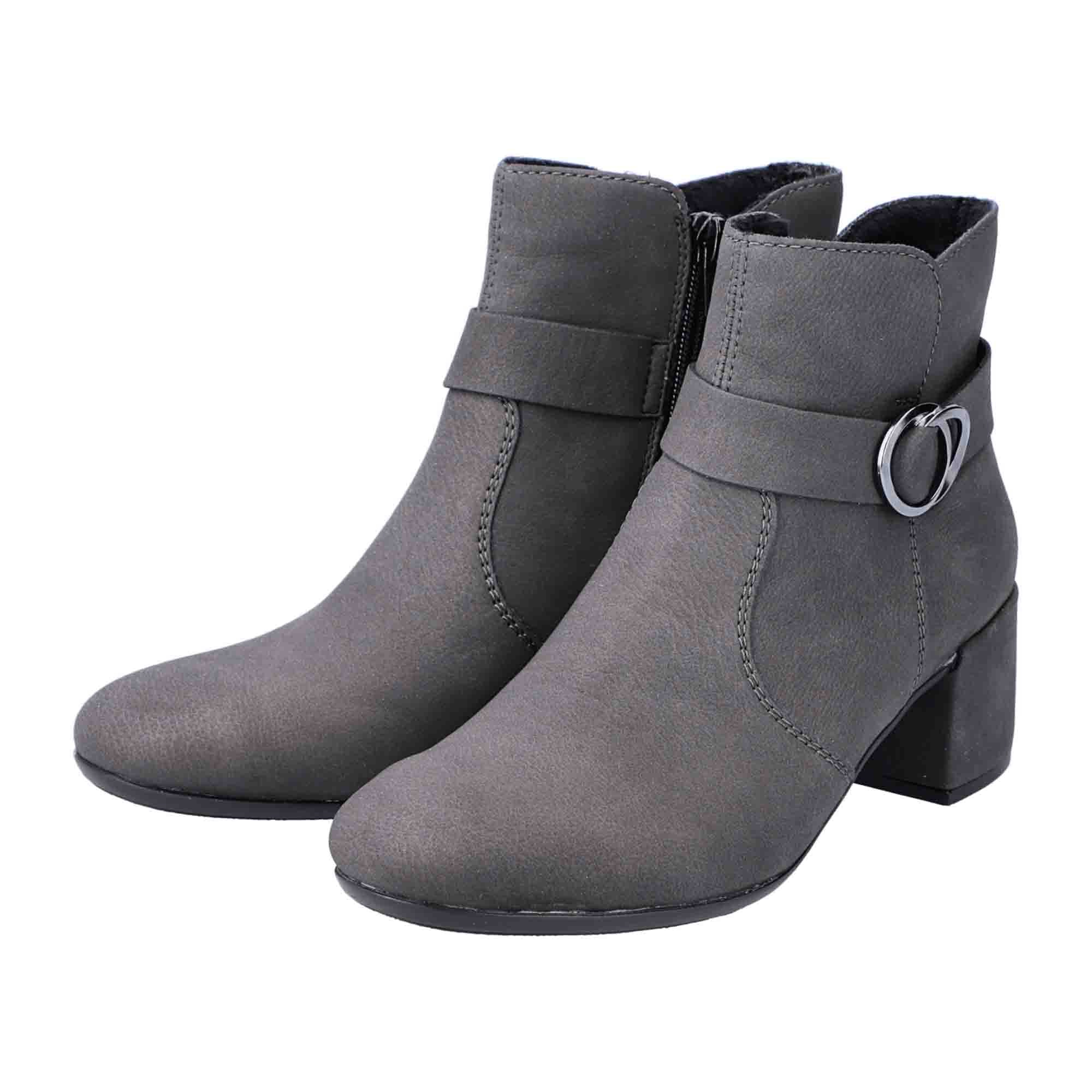 Rieker 70289-45 Grey Ankle Boots for Women with Side Zipper and Buckle