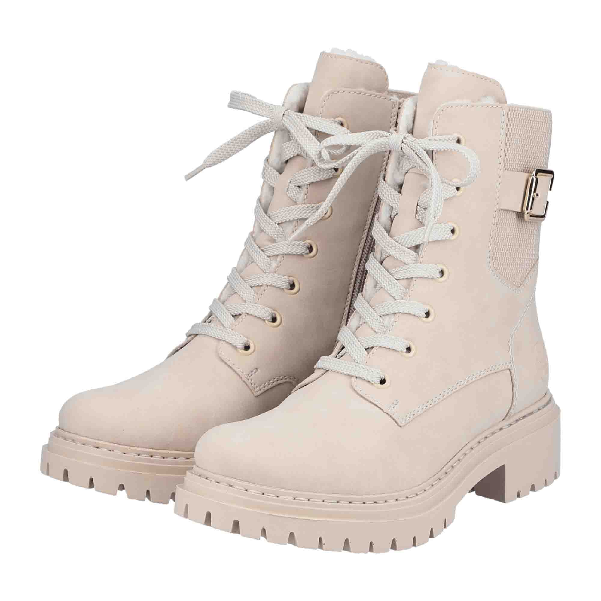 Rieker Beige Women's Boots Warm Lined with Zipper and Laces for Comfort