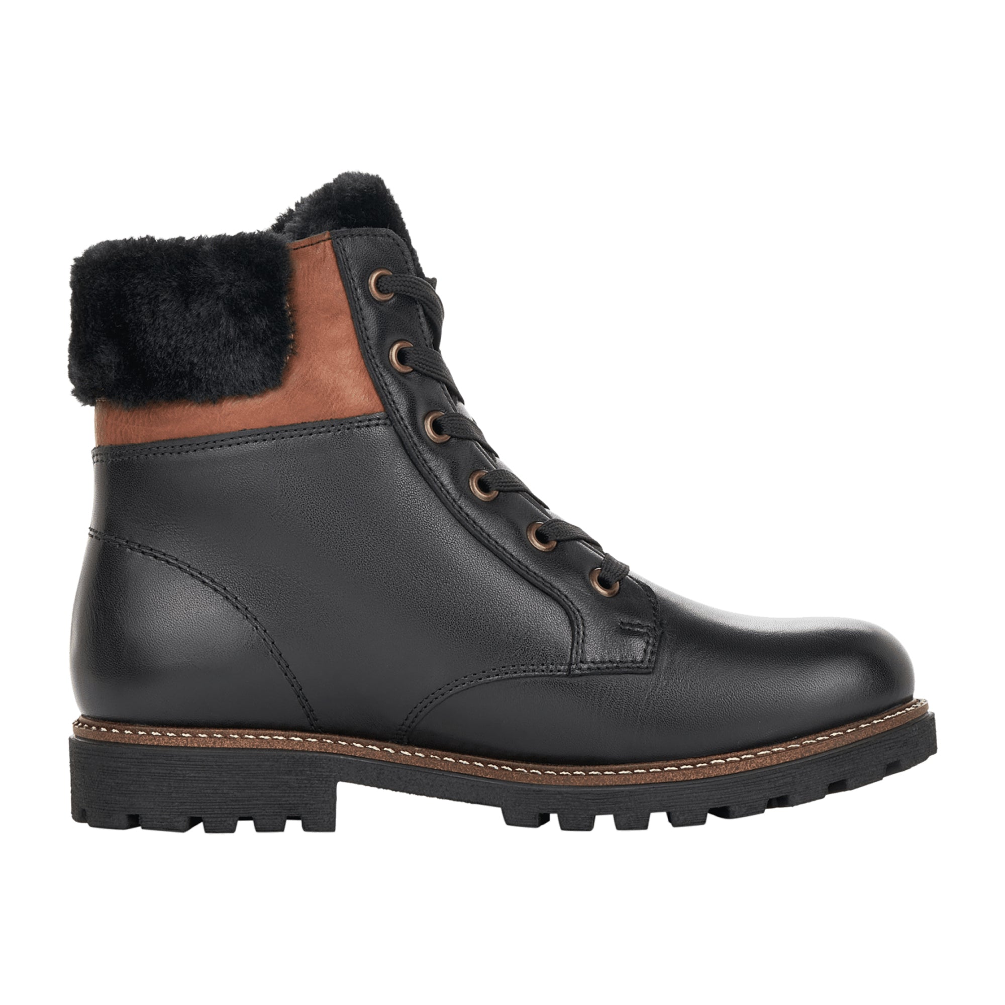 Remonte Black Leather Winter Boots for Women with Lambskin Lining