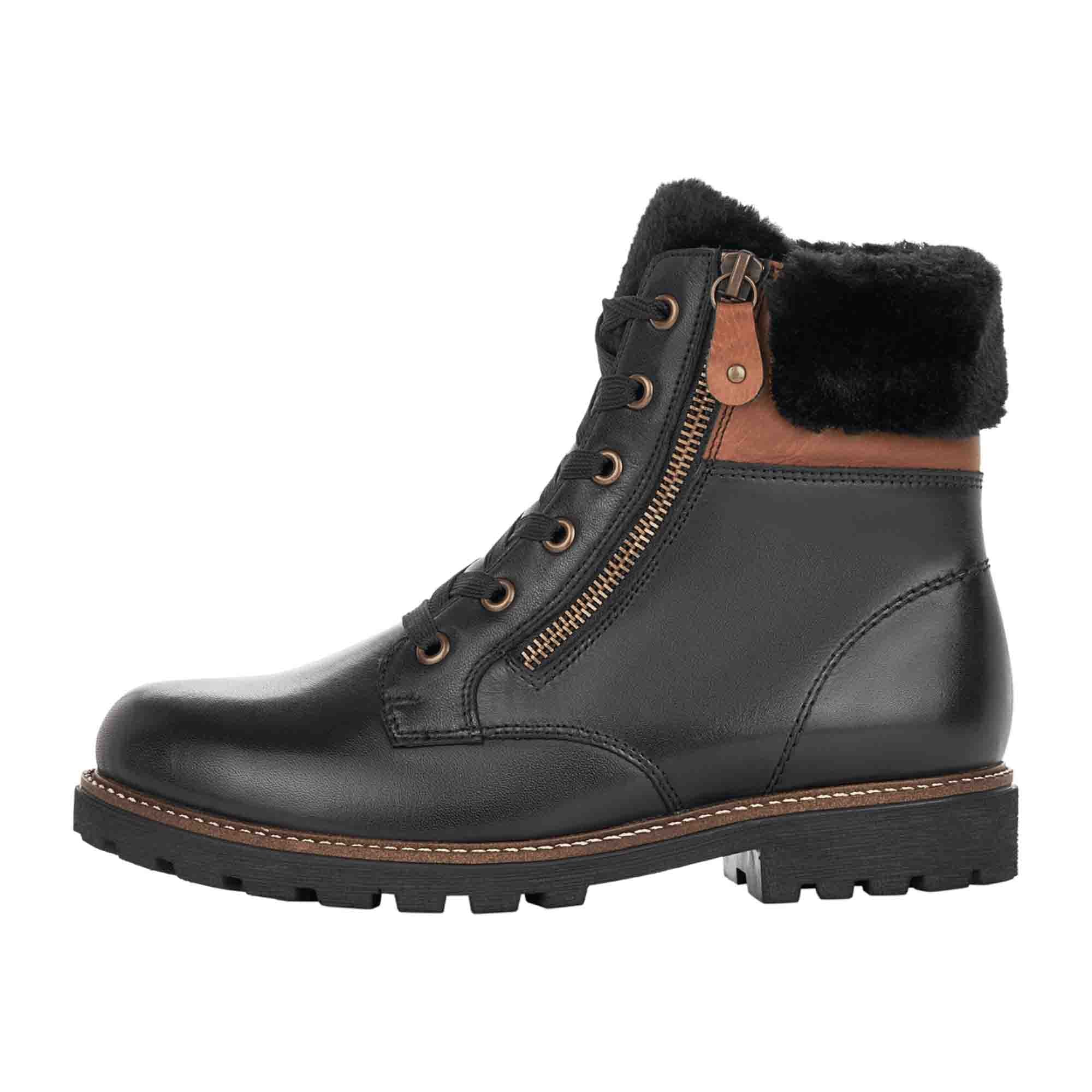 Remonte Black Leather Winter Boots for Women with Lambskin Lining