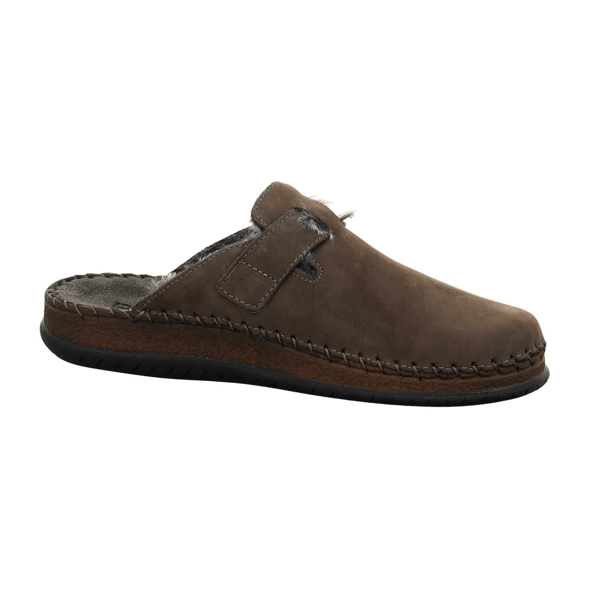 Rohde Brown Leather Men's Slippers with Velcro for Fall/Winter