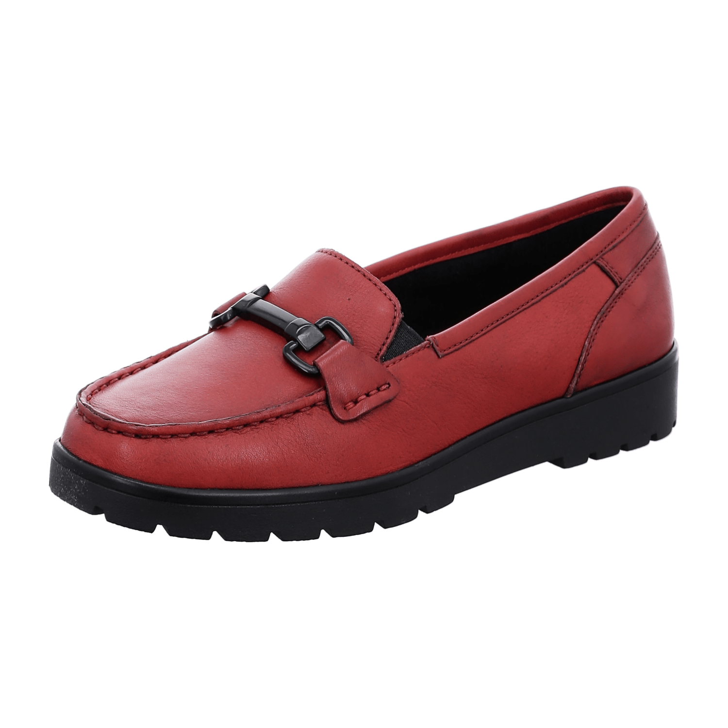 ARA DALLAS Women's Red Smooth Leather Loafers with Round Toe and Textile Lining