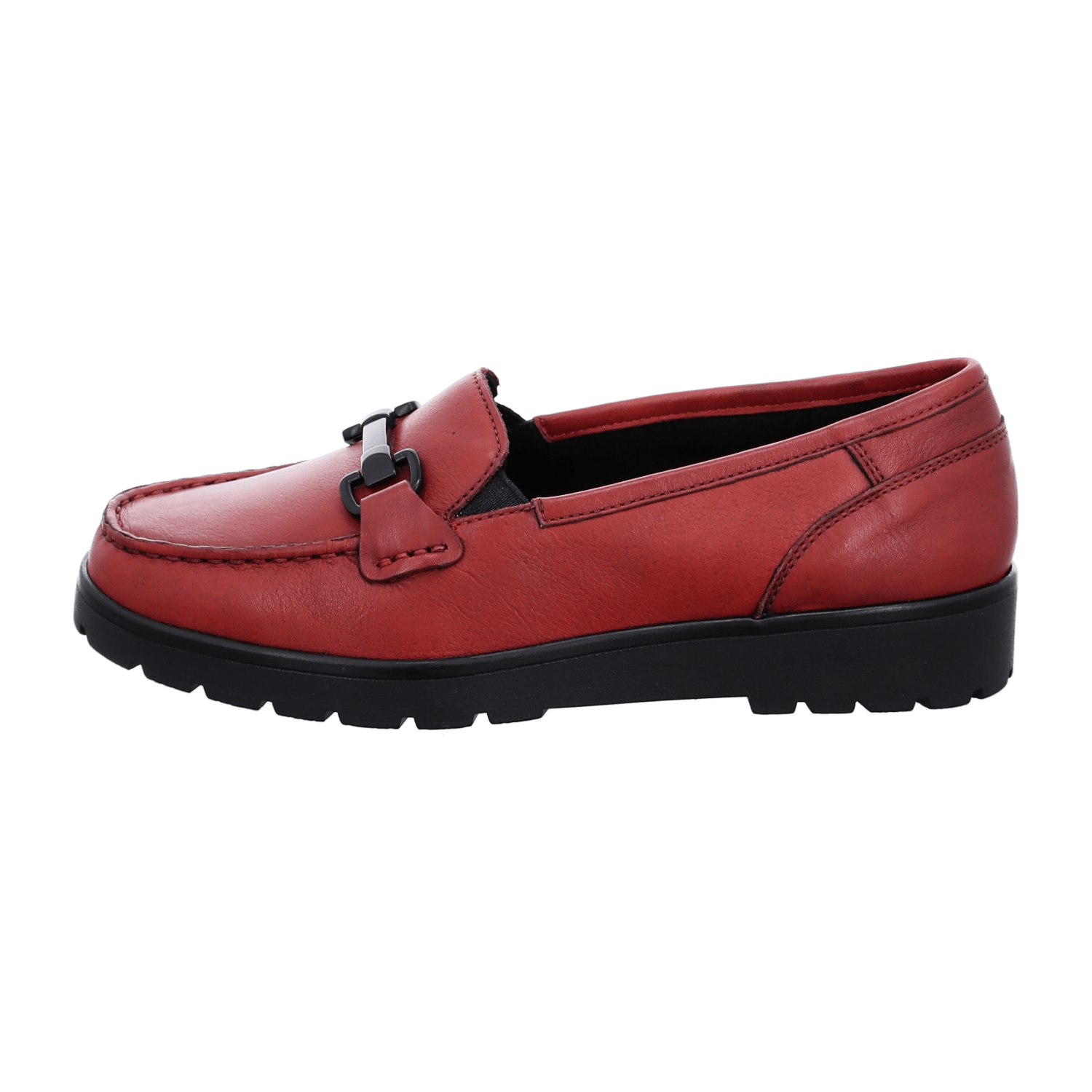 ARA DALLAS Women's Red Smooth Leather Loafers with Round Toe and Textile Lining