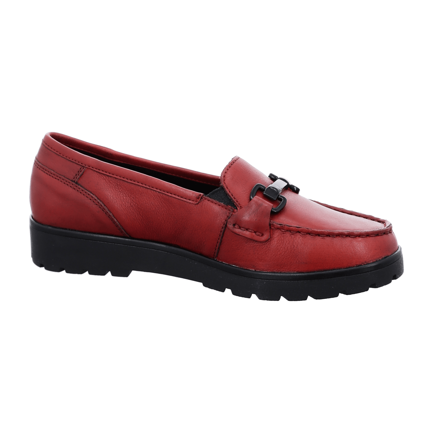 ARA DALLAS Women's Red Smooth Leather Loafers with Round Toe and Textile Lining