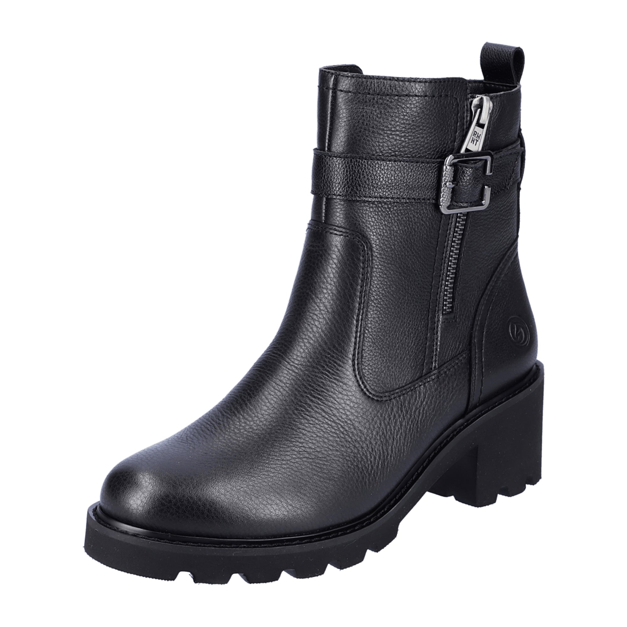 Remonte Black Leather Boots for Women with Warm Lining and Metal Buckle