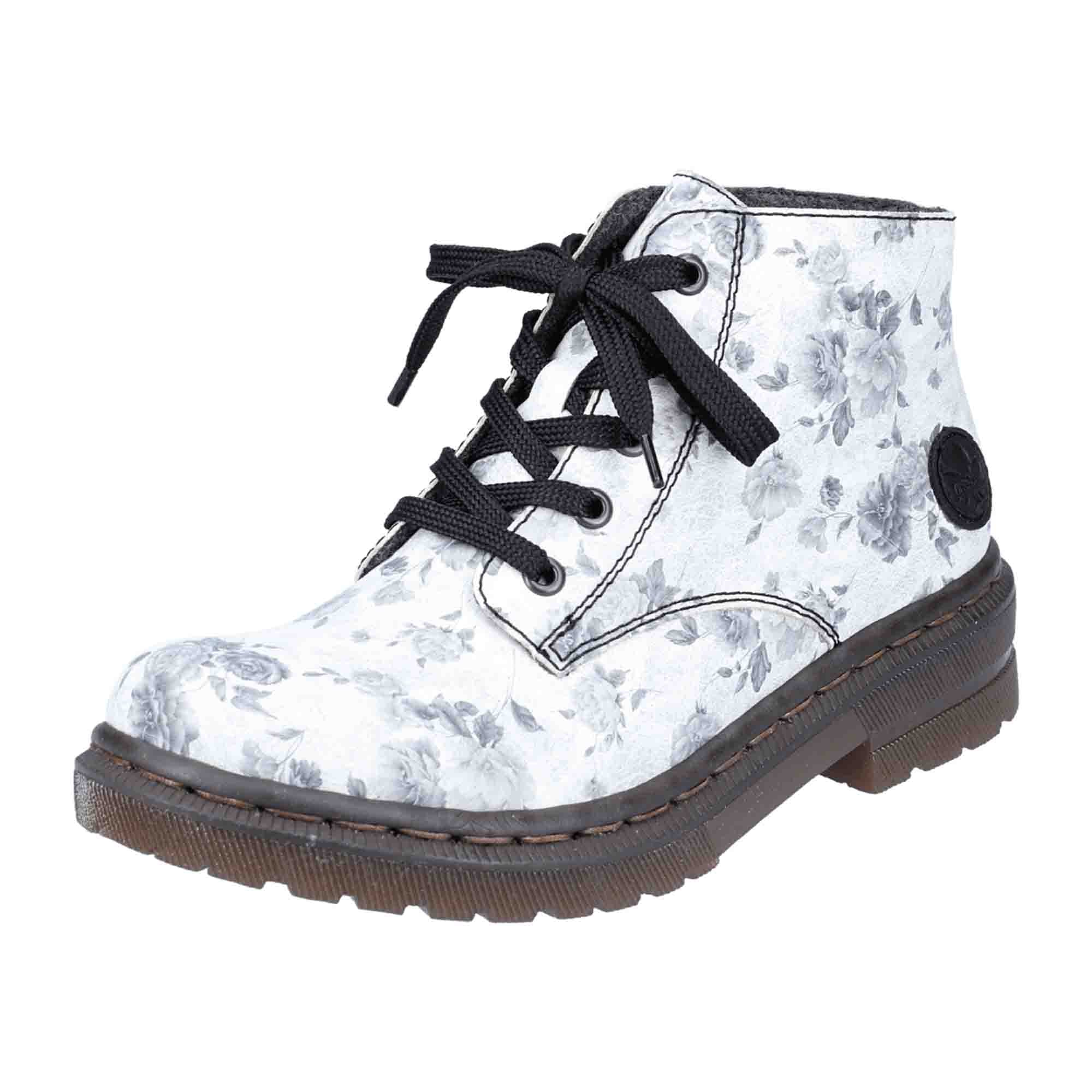 Rieker White Women's Ankle Boots with Floral Pattern and Comfortable Sole
