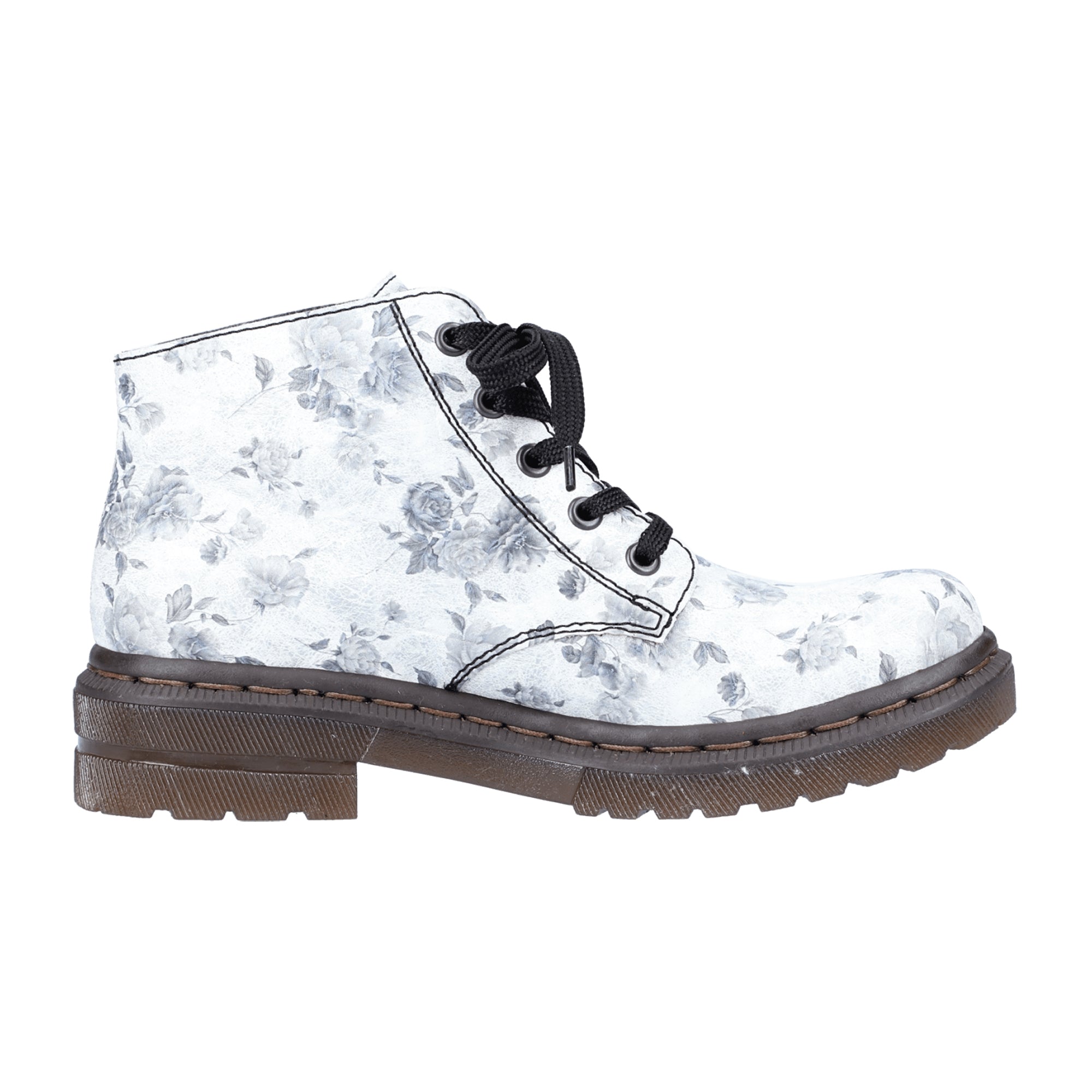 Rieker White Women's Ankle Boots with Floral Pattern and Comfortable Sole