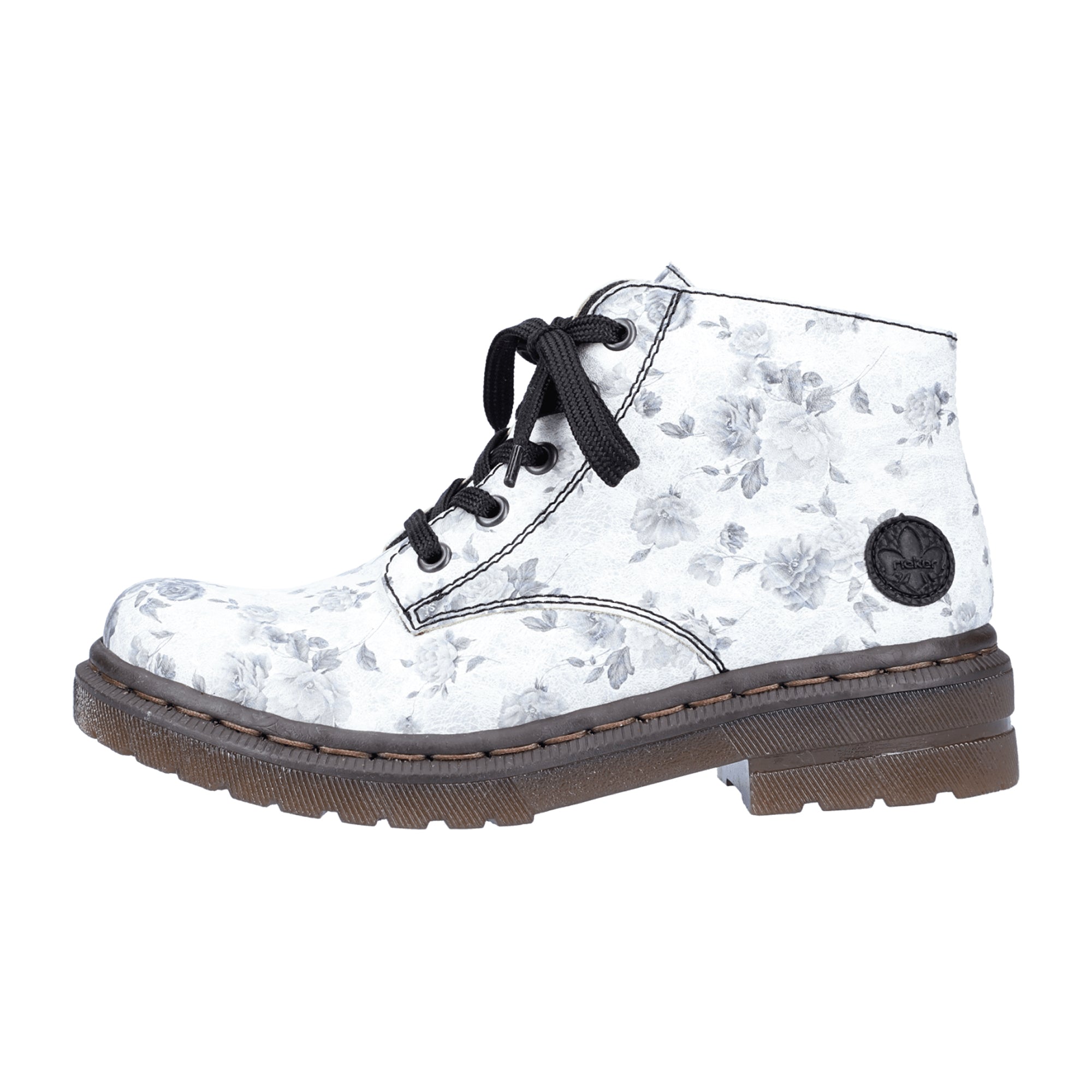 Rieker White Women's Ankle Boots with Floral Pattern and Comfortable Sole