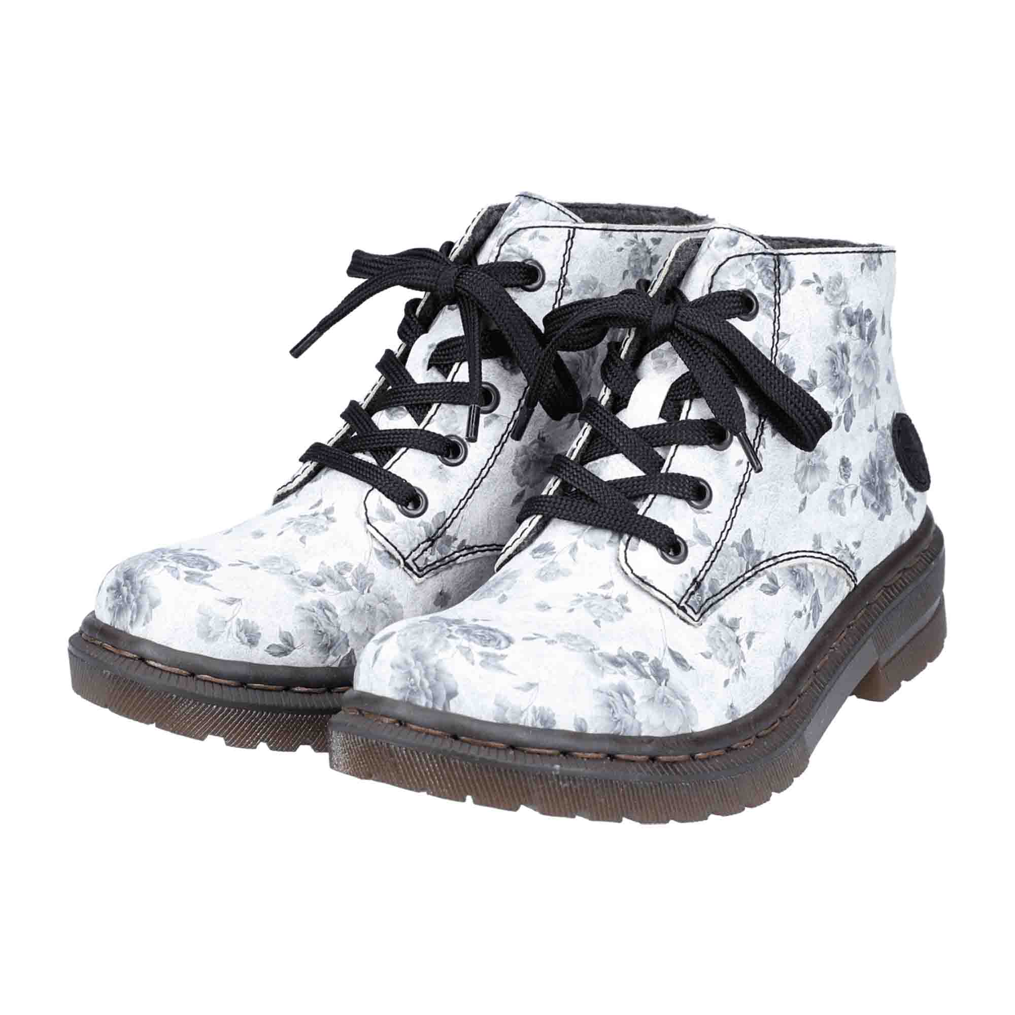 Rieker White Women's Ankle Boots with Floral Pattern and Comfortable Sole